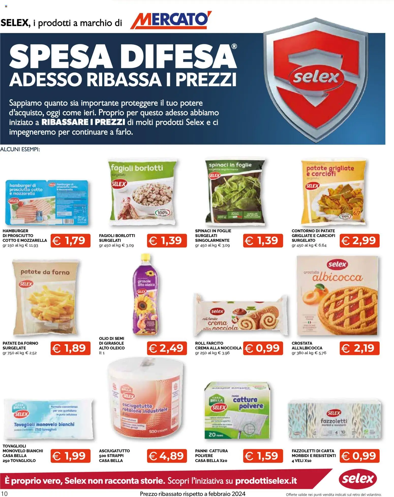 Volantino Mercatò del 20.11.2025 | Pagina: 10 | Prodotti: Fazzoletti di carta, Prosciutto, Spinaci, Hamburger