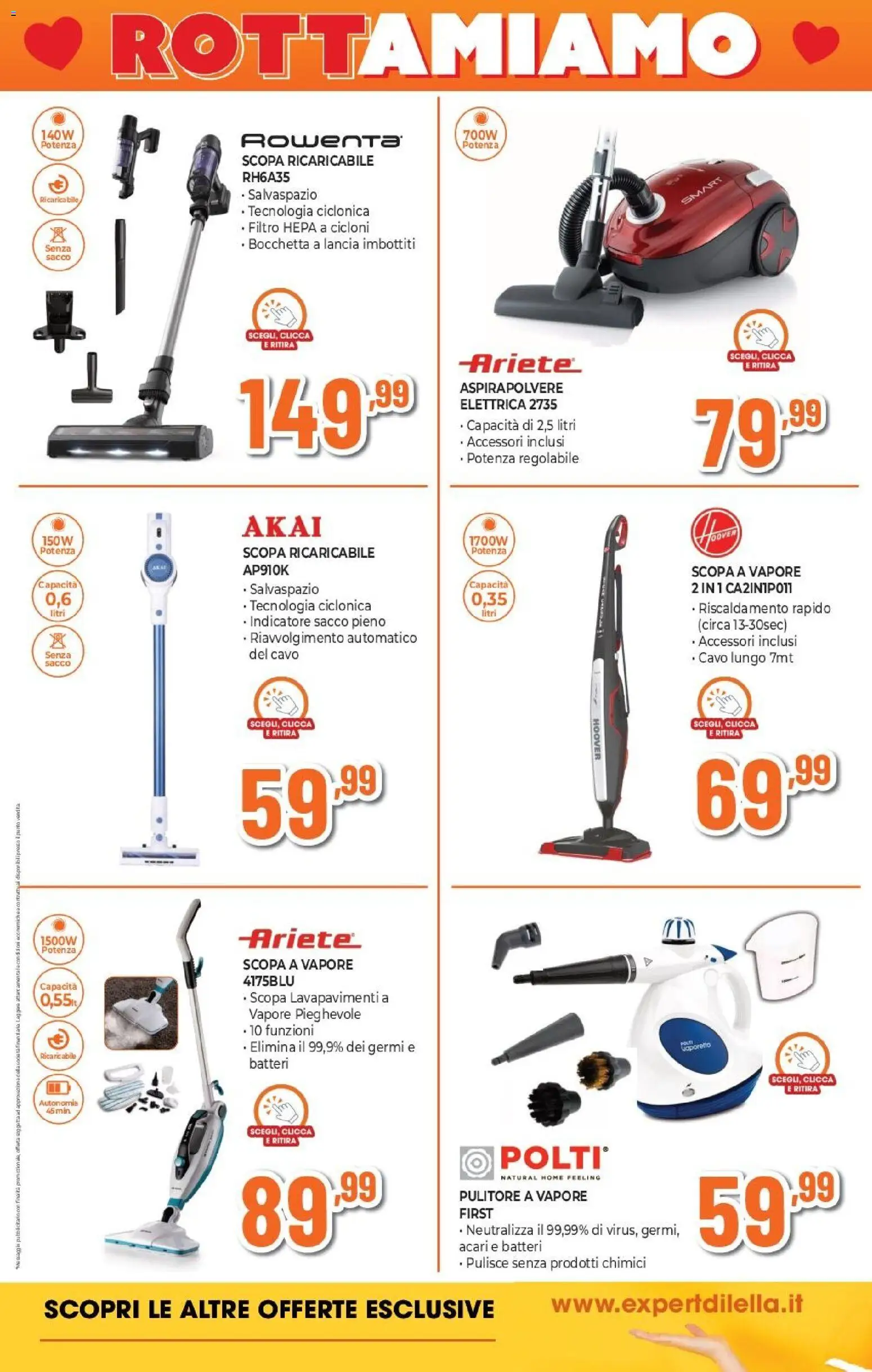 Volantino Expert del 29.01.2026 | Pagina: 13 | Prodotti: Pulitore a vapore, Scopa, Cavo, Aspirapolvere