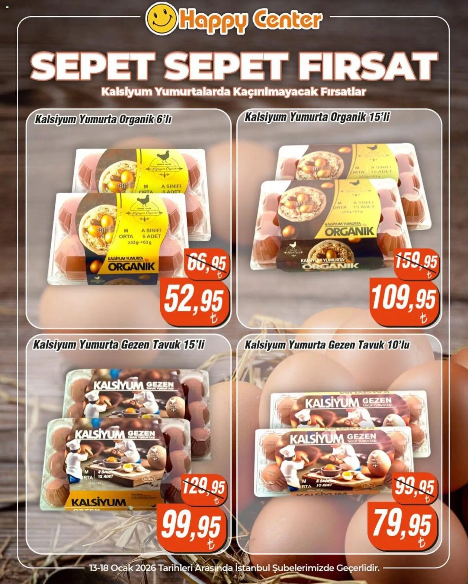 Happy Center İndirim - 13.01.2026 tarihinden itibaren geçerlidir | Sayfa: 1 | Ürünler: Sepet, Yumurta, Ocak