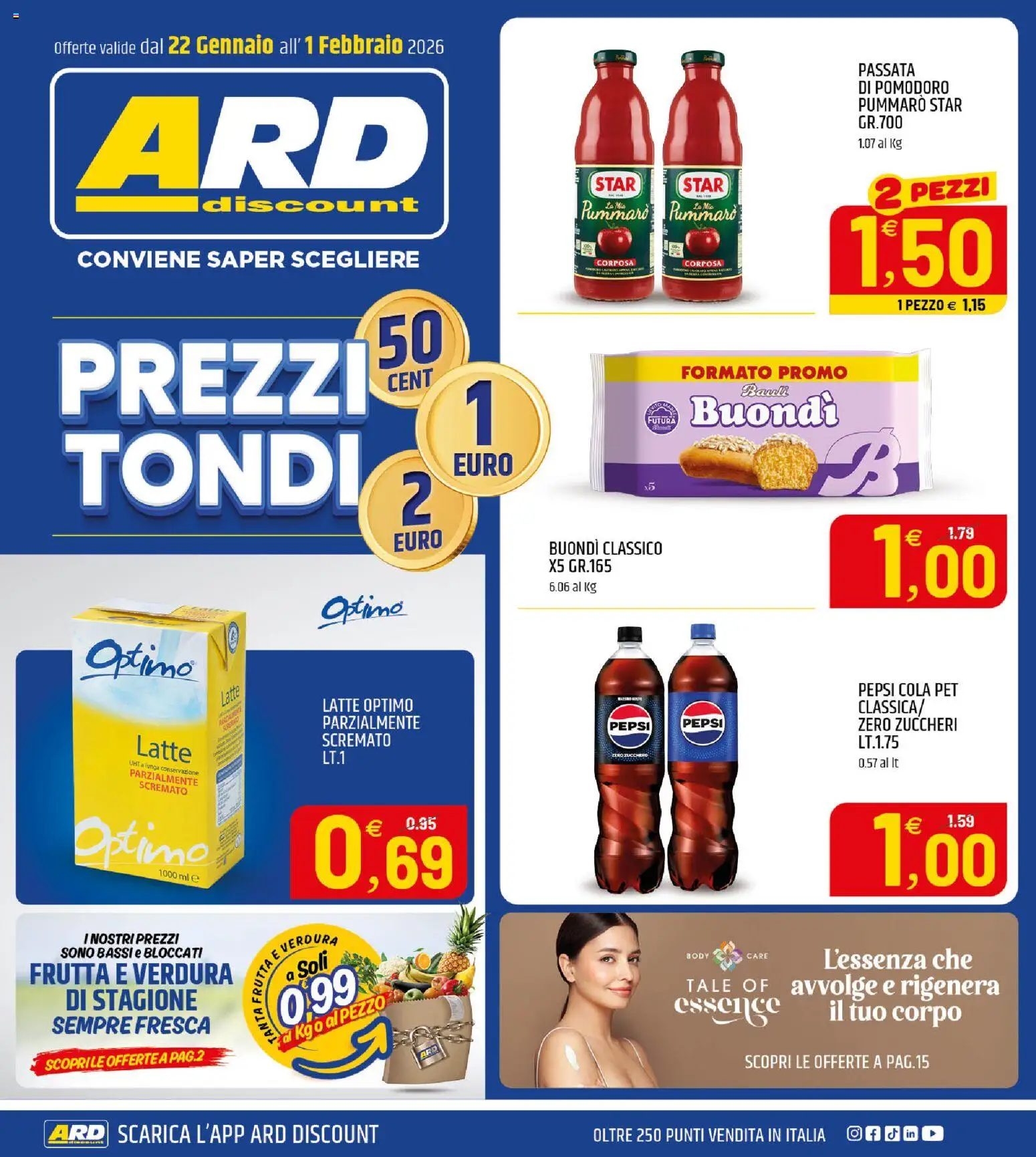 Volantino ARD Discount del 22.01.2026 | Pagina: 1 | Prodotti: Pomodoro, Latte, Passata di pomodoro, Pepsi