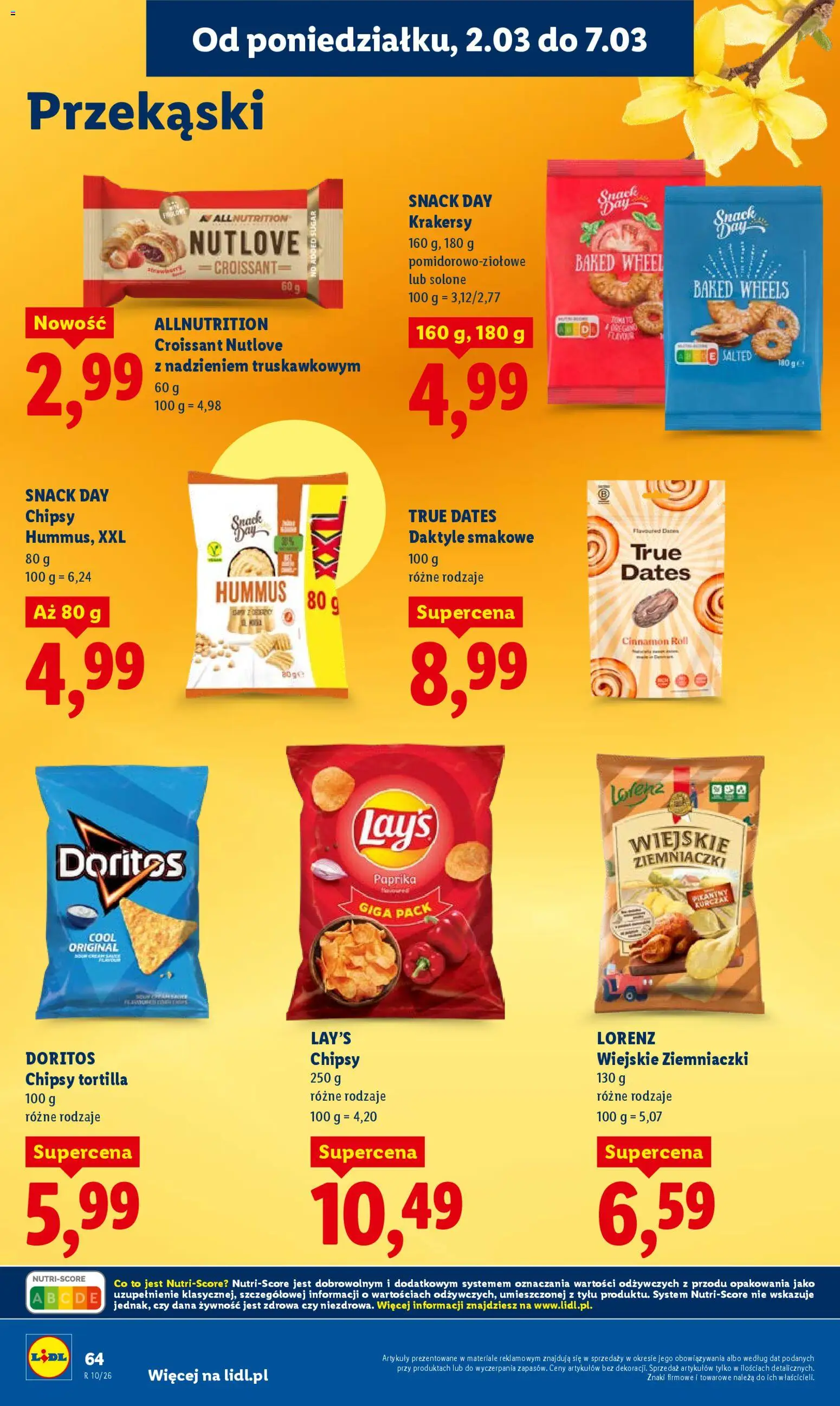 Lidl gazetka od 02.03.2026 | Strona: 64 | Produkty: Tortilla, Doritos, Ziemniaczki, Krakersy