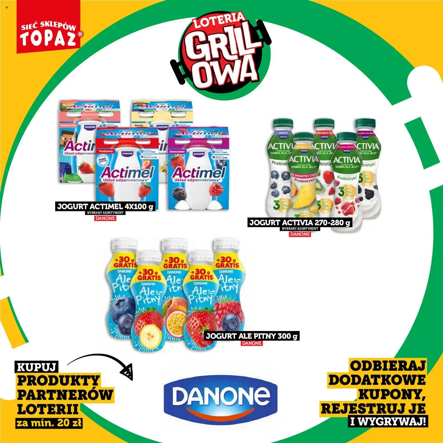 Topaz gazetka - Kupuj, Grilluj I Wygrywaj od 20.04.2026 | Strona: 10 | Produkty: Grill, Jogurt