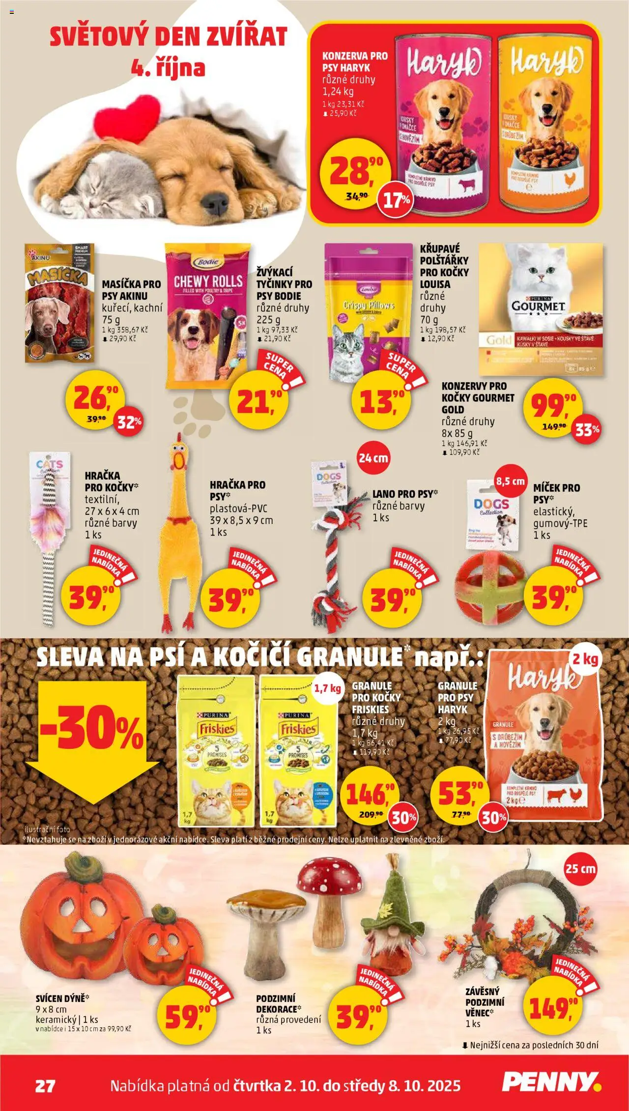 Penny Market leták - Čtvrtečník od 02.10.2025 | Strana: 27 | Produkty: Polštářky, Purina, Gourmet Gold, Tyčinky
