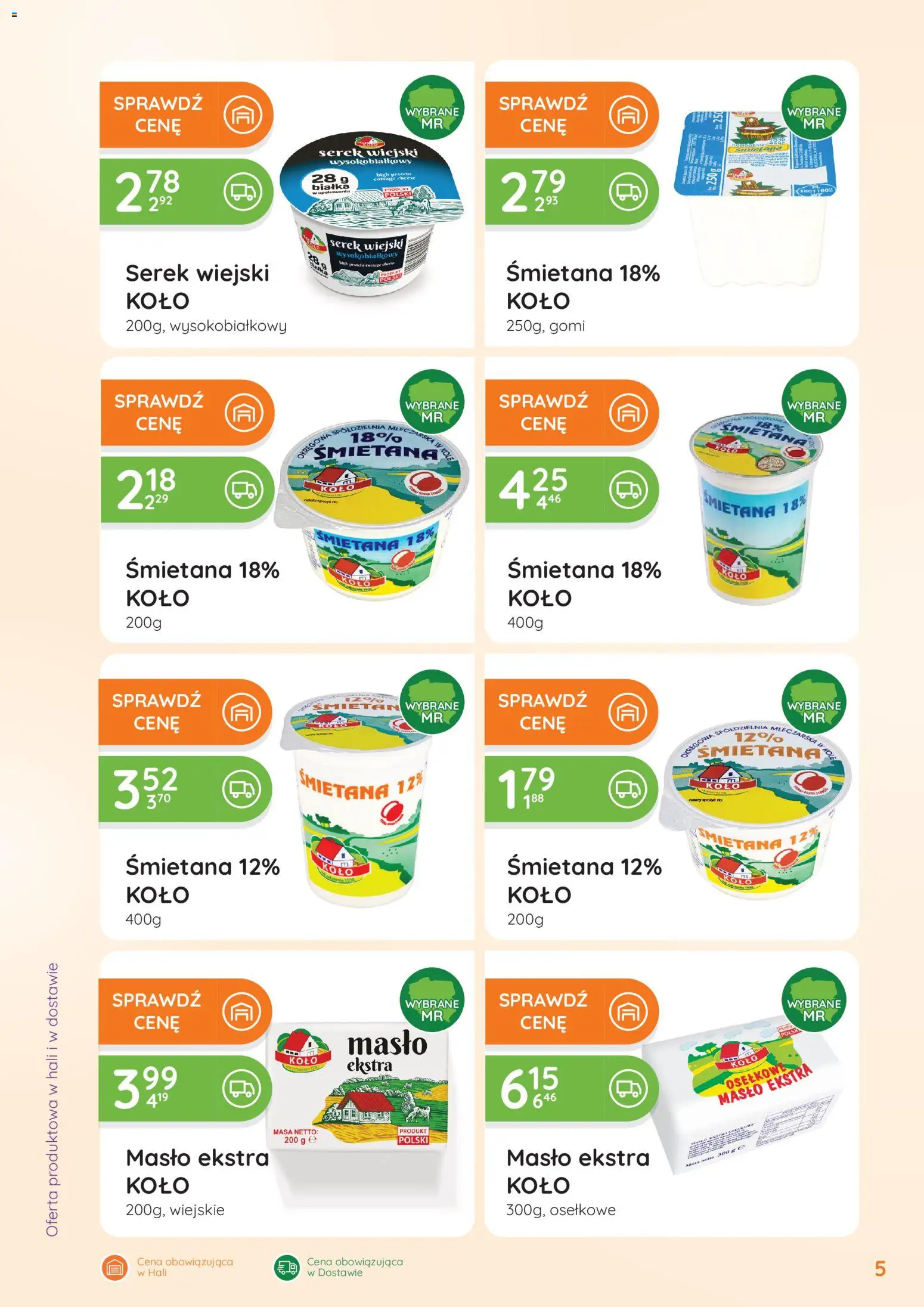 Eurocash Gazetka - Oferta Handlowa od 19.01.2026 | Strona: 5 | Produkty: Serek wiejski, Masło, Serek wiejski wysokobiałkowy, Śmietana