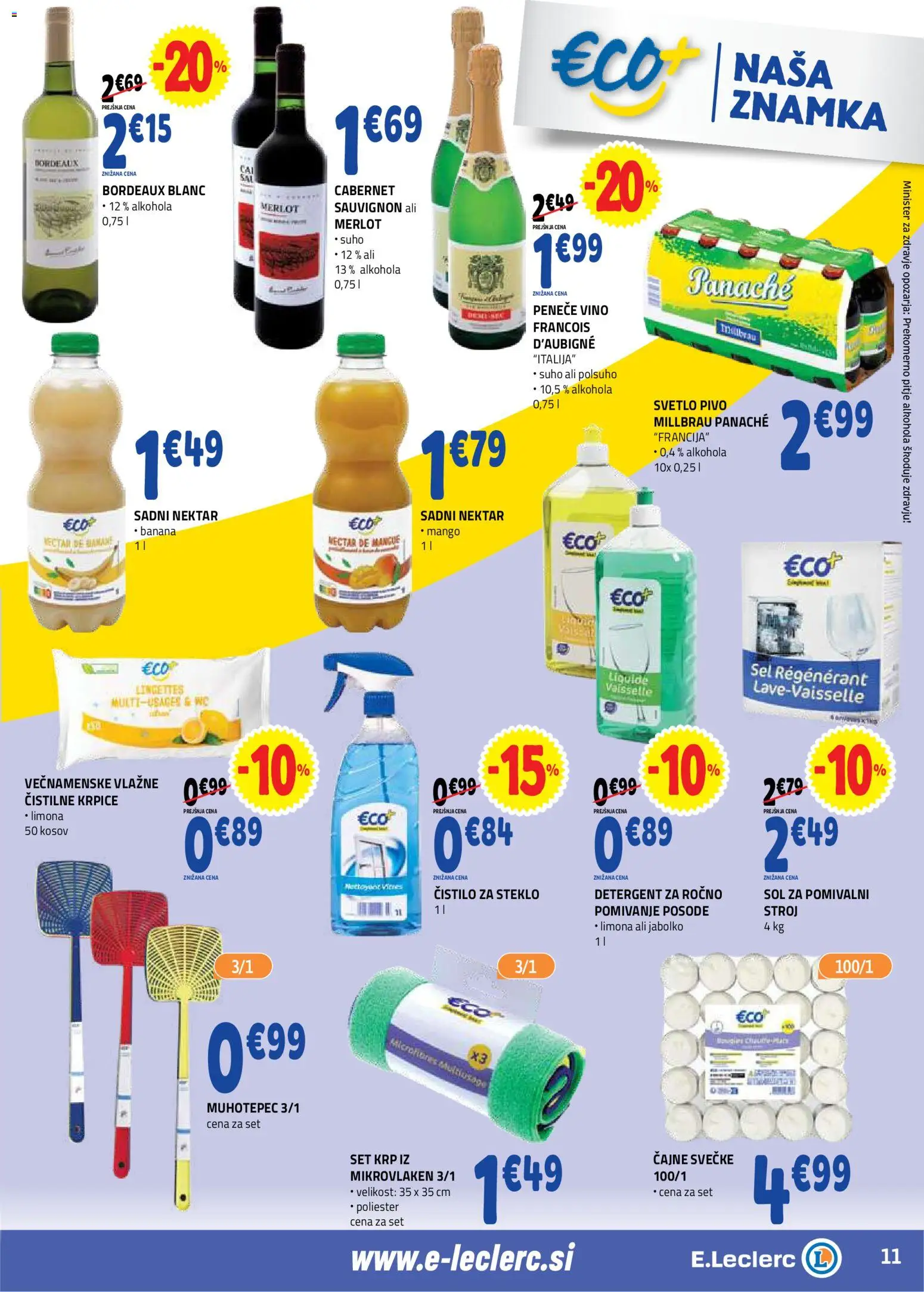 Novi E.leclerc katalog ponudbe – veljaven od 22.04.2026 | Stran: 11 | Izdelki: Čistilo za steklo, Vino, Limona, Mango