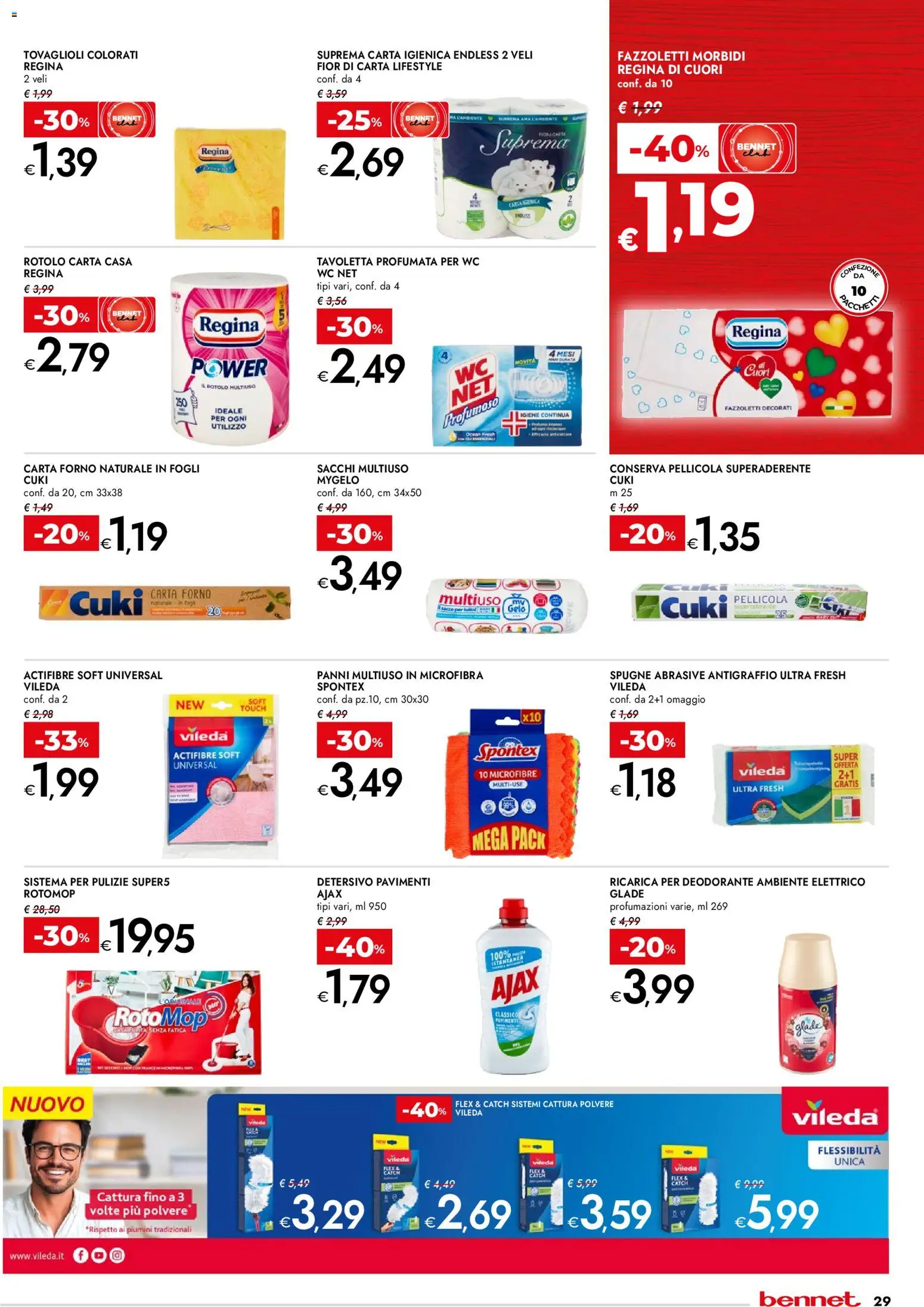 Volantino bennet del 29.01.2026 | Pagina: 29 | Prodotti: Carta igienica, Fazzoletti, Pellicola, Carta forno