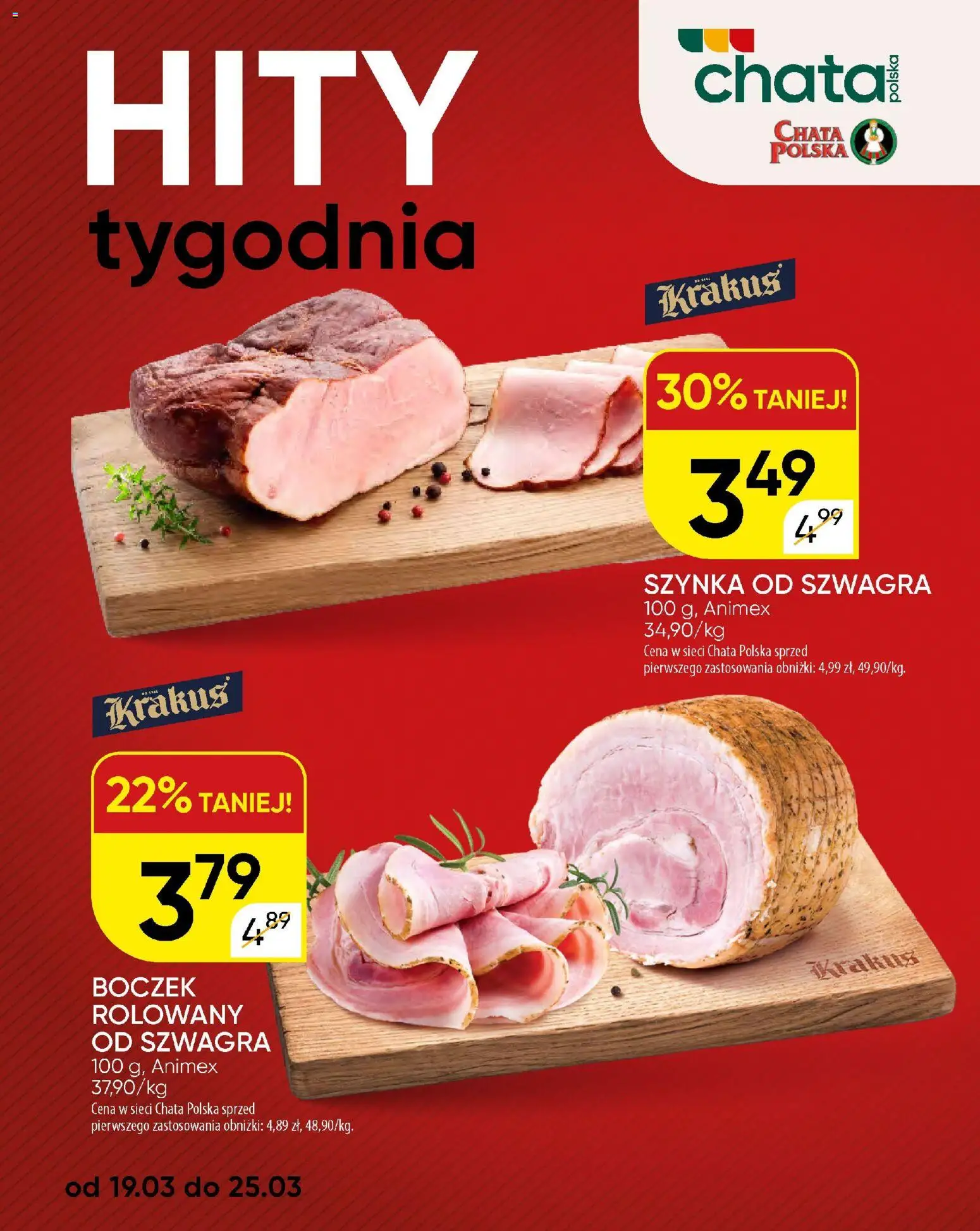 Chata Polska gazetka od 16.03.2026 | Strona: 18 | Produkty: Szynka, Boczek