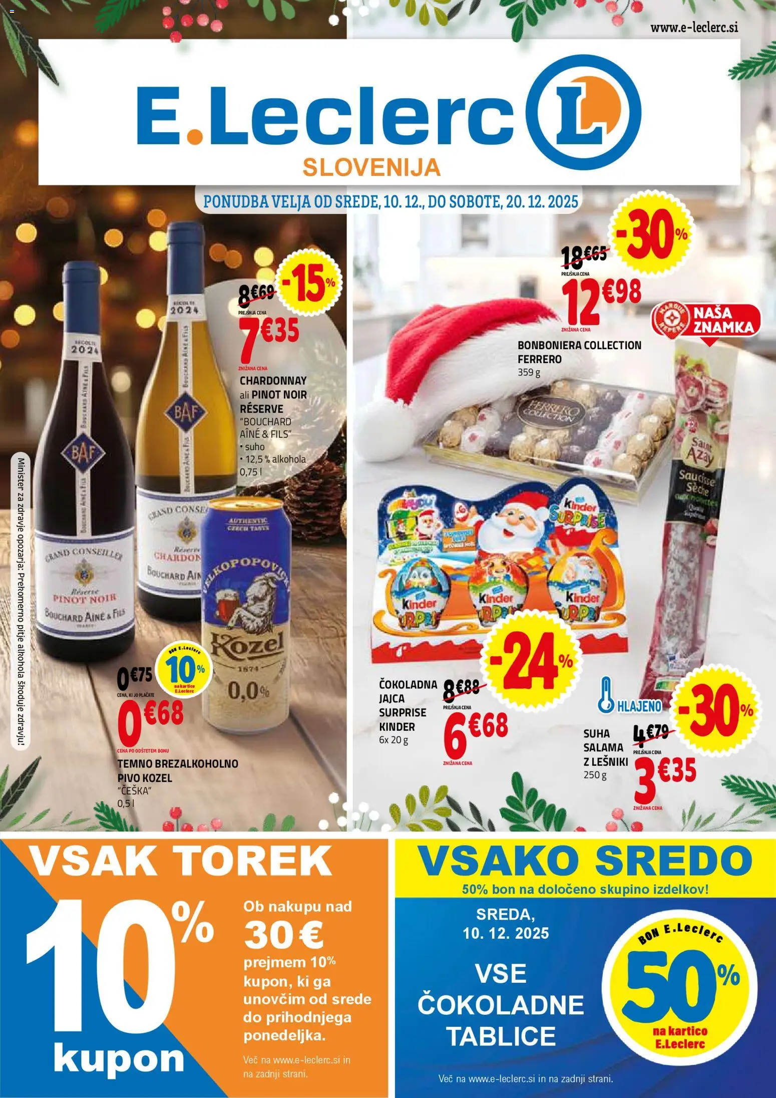 Novi E.leclerc katalog ponudbe – veljaven od 10.12.2025 | Stran: 1 | Izdelki: Bonboniera, Jajca, Salama, Pivo