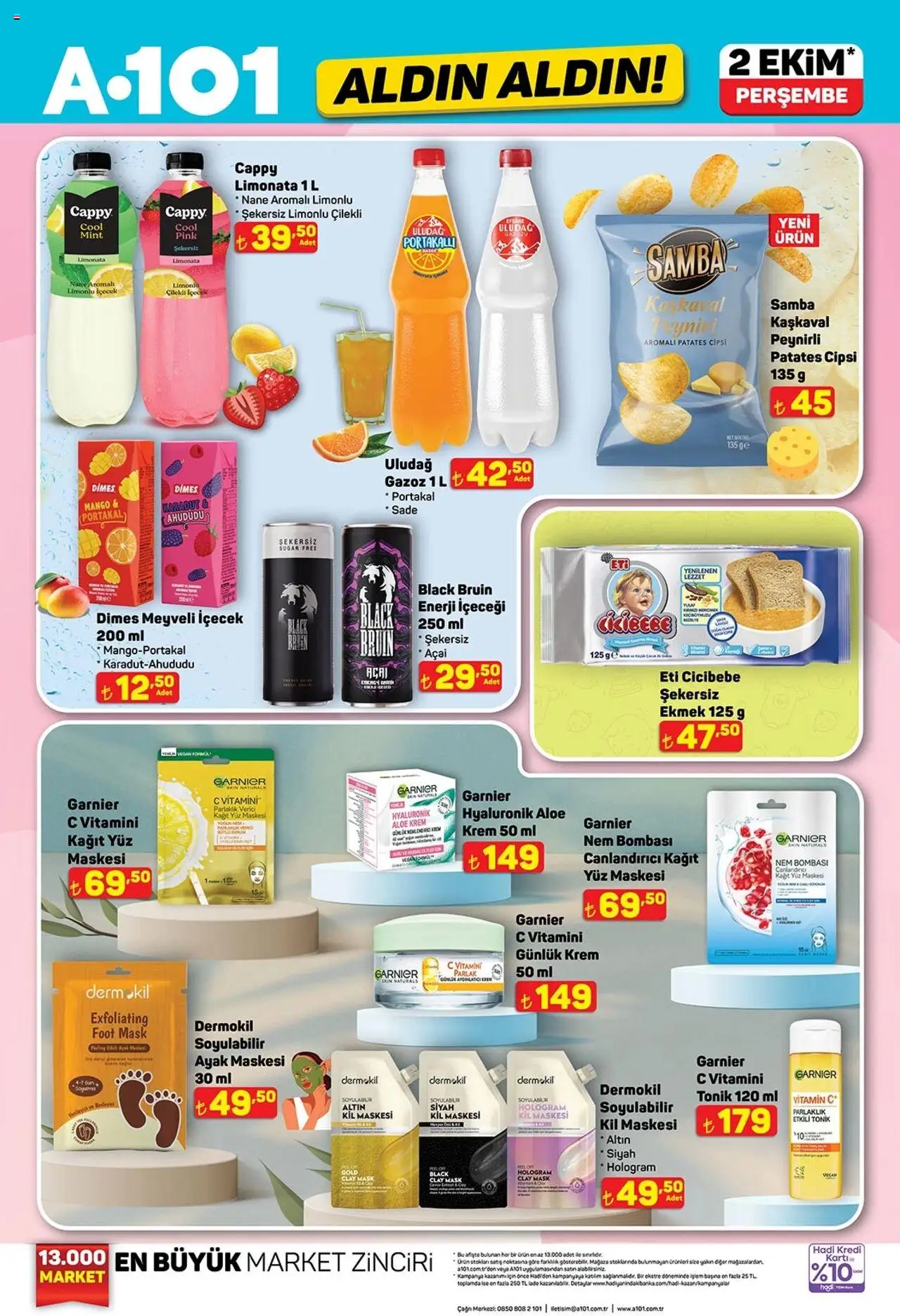 A101 Katalog Aldın Aldın - 02.10.2025 tarihinden itibaren geçerlidir | Sayfa: 2 | Ürünler: Krem, Ekmek, Patates, Enerji içeceği