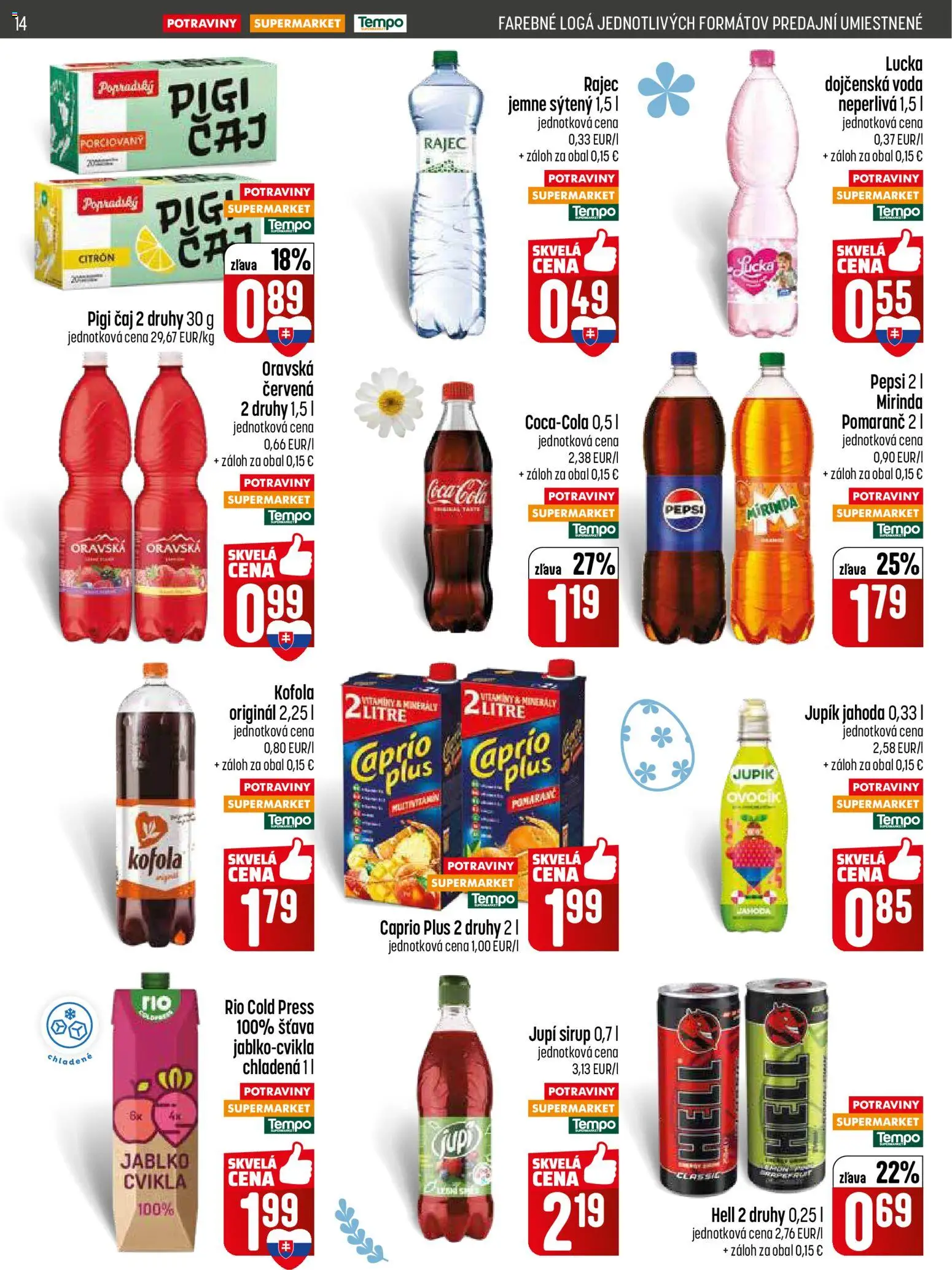 Nové COOP Jednota akcie – leták je platný od 05.03.2026 | Strana: 14 | Produkty: Rajec, Lucka, Voda, Coca cola