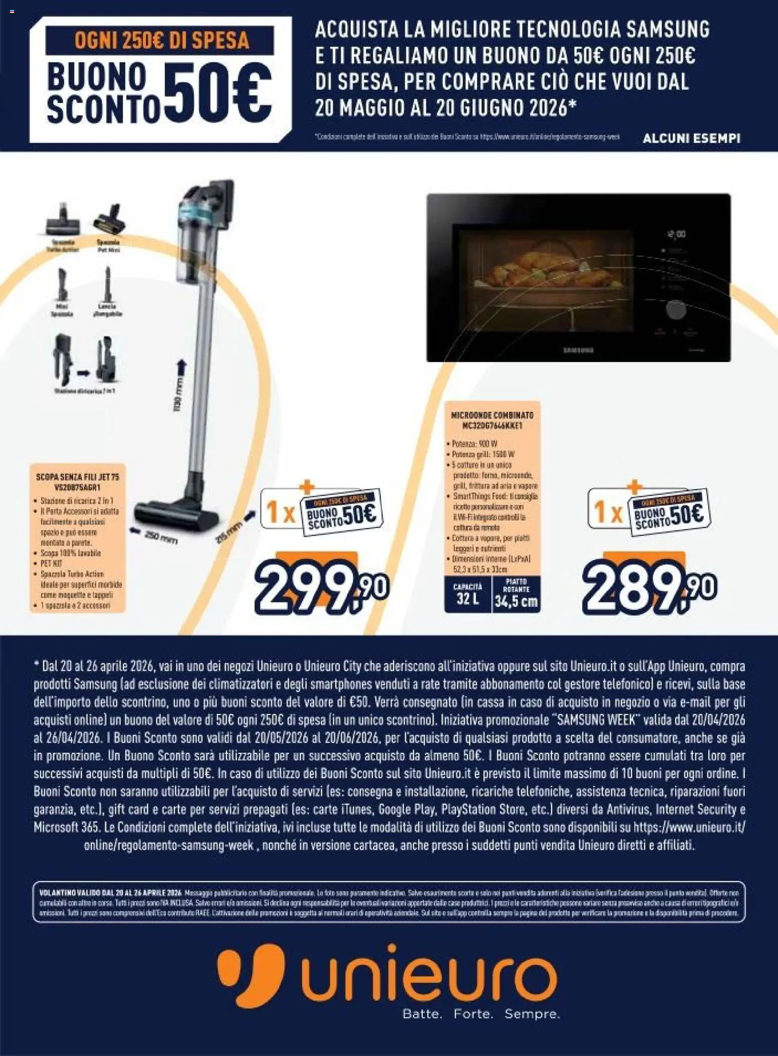 Volantino Unieuro del 20.04.2026 | Pagina: 9 | Prodotti: Microonde, Scopa, Piatto, Samsung