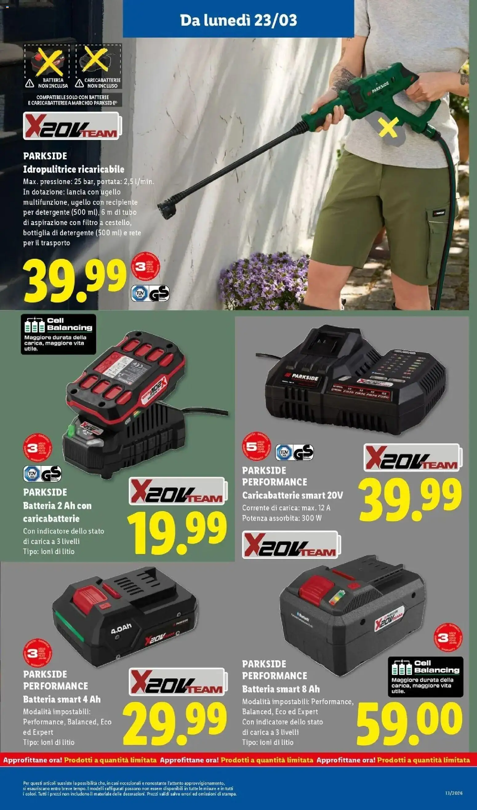 Volantino Lidl del 22.03.2026 | Pagina: 29 | Prodotti: Idropulitrice, Bottiglia, Batteria, Batterie