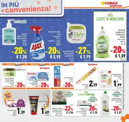 Anteprima del volantino PROTEGGI SLIP COTONE BIO, PROTEGGI SLIP COTONE BIO VERSO NATURA CONAD maxi distesi 20 pezzi valido a partire dal 02.12.2025 | Pagina: 27 | Prodotti: Proteggi slip, Candeggina, Slip, Carta forno