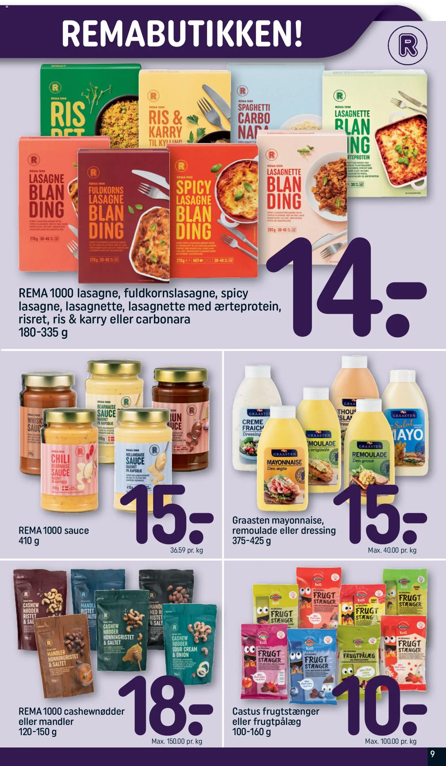 Rema 1000 tilbudsavis – gyldig fra 14.02.2026 | Side: 9 | Produkter: Spaghetti, Nødder, Remoulade, Cashewnødder