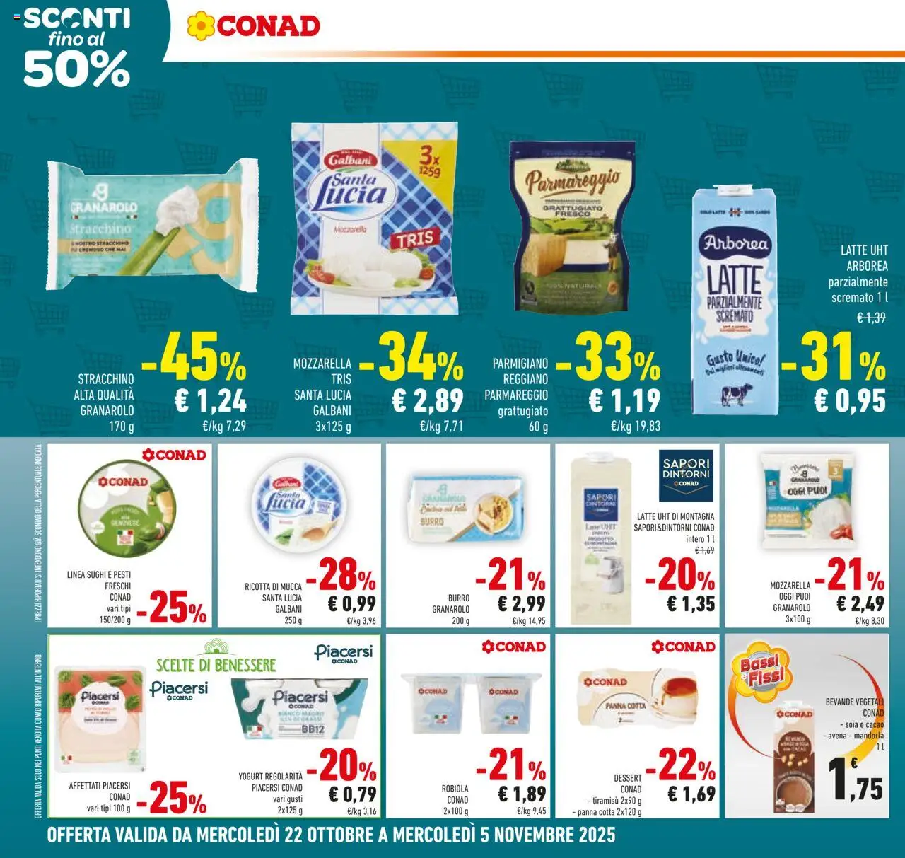 Volantino Conad del 22.10.2025 | Pagina: 16 | Prodotti: Yogurt, Panna, Mozzarella, Cacao