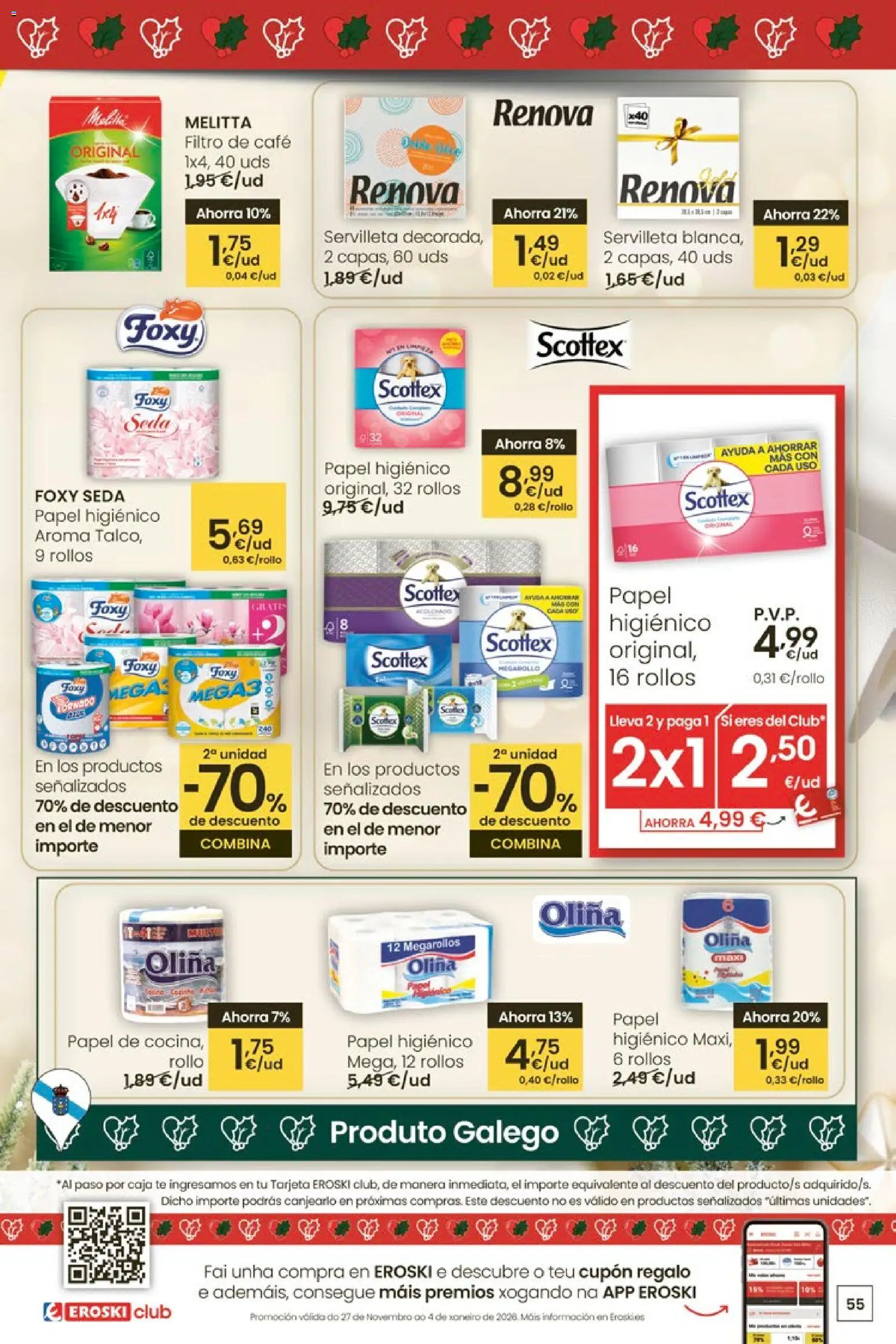 Eroski - Center │ válido desde el 27.11.2025 | Página: 55 | Productos: Café, Papel higienico, Té, Caja