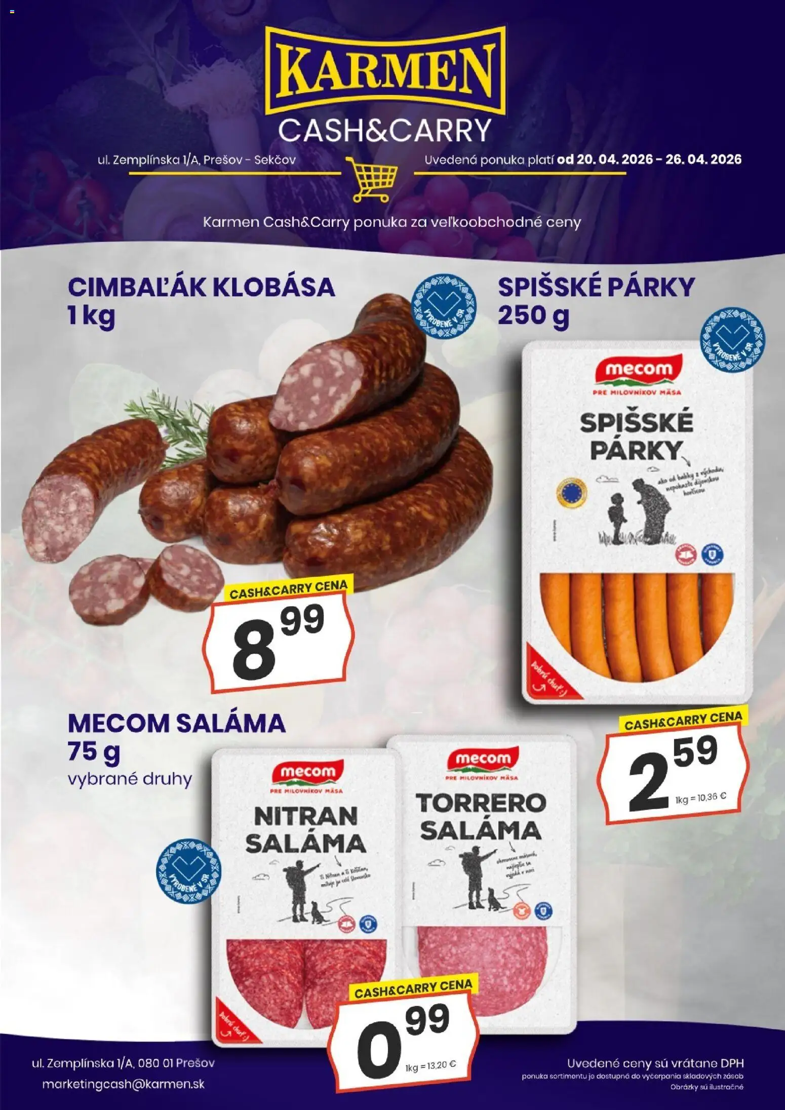 Nové KARMEN CBA akcie – leták je platný od 20.04.2026 | Strana: 12 | Produkty: Saláma, Klobása, Párky