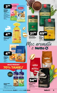 Pogląd oferty "Netto gazetka - Wielkanoc" - ważna od 16.03.2026 | Strona: 9 | Produkty: Kawa ziarnista, Lavazza, Kawa, Makaron