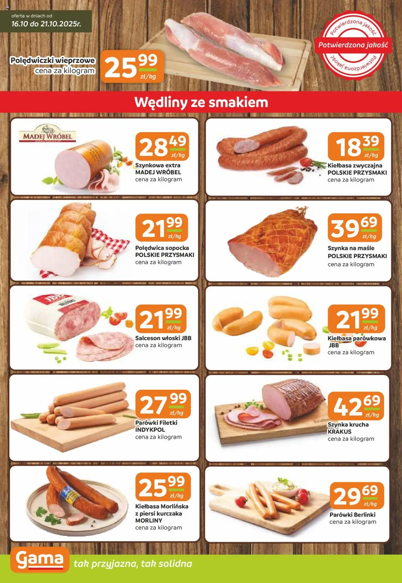 Gama Gazetka od 16.10.2025 | Strona: 2 | Produkty: Kiełbasa, Parówki, Szynka, Wędliny