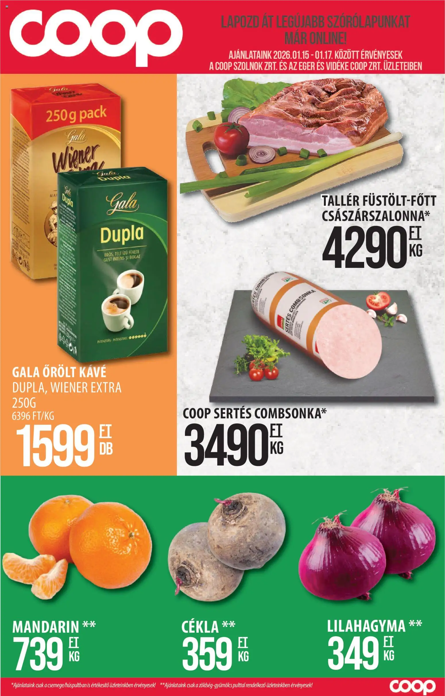 COOP Szolnok akciós ujság - amely érvényes a következő dátumtól: 15.01.2026 | Oldal: 1 | Termékek: Cékla, Egér, Kávé, Mandarin