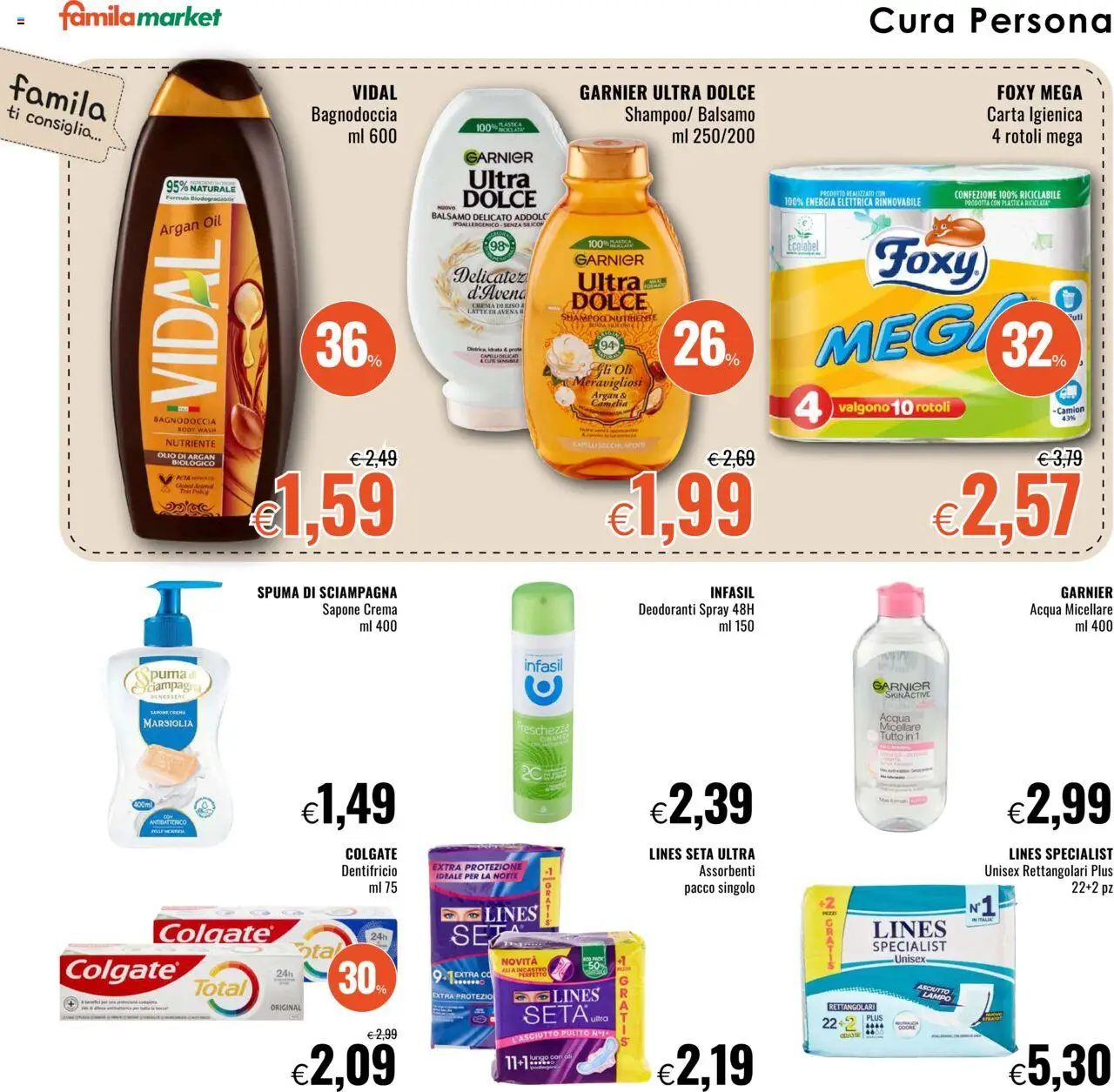 Volantino Famila del 21.08.2025 | Pagina: 14 | Prodotti: Balsamo, Crema, Acqua micellare, Latte