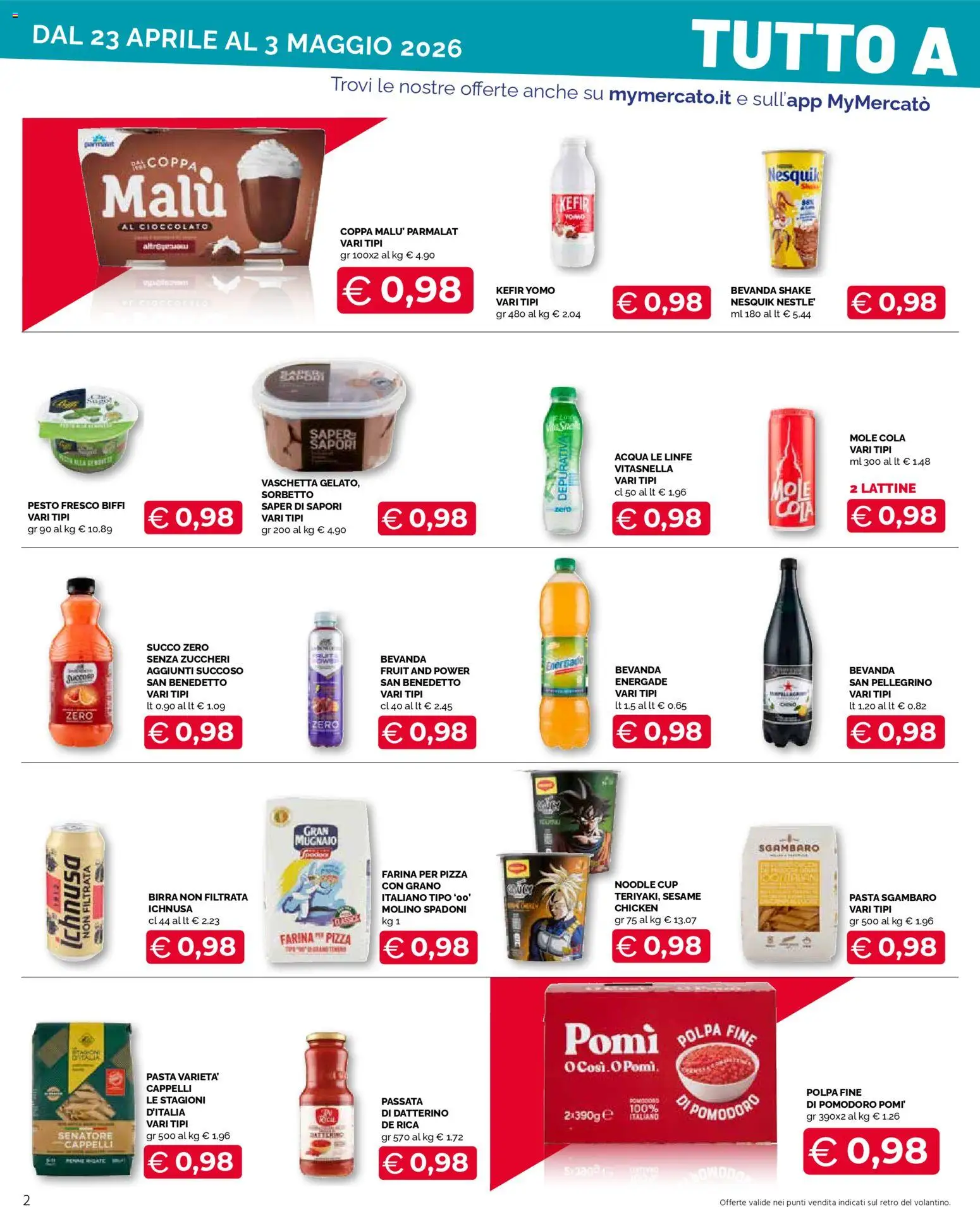 Volantino Mercatò del 23.04.2026 | Pagina: 2 | Prodotti: Cioccolato, Sorbetto, Acqua, Pesto