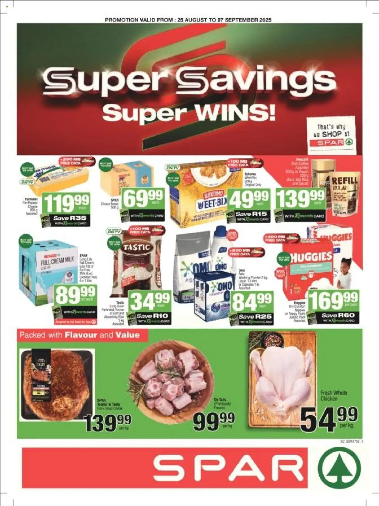 Spar - Gauteng - Weekly Specials │ valid from 25.08.2025 | Page: 1 | Products: Data, Milk, Chicken, Bacon
