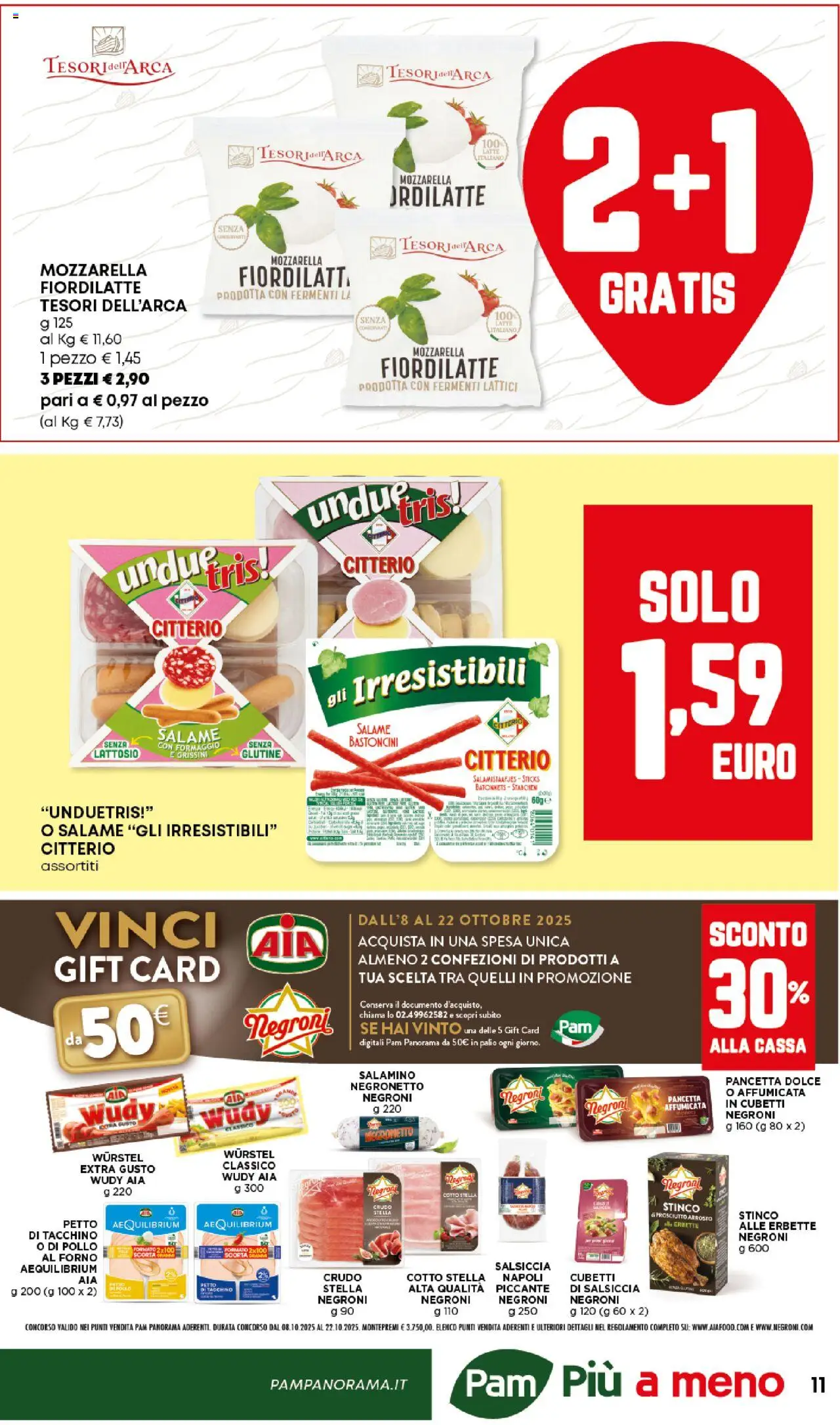 Volantino Panorama del 09.10.2025 | Pagina: 11 | Prodotti: Pancetta, Mozzarella, Wurstel, Forno