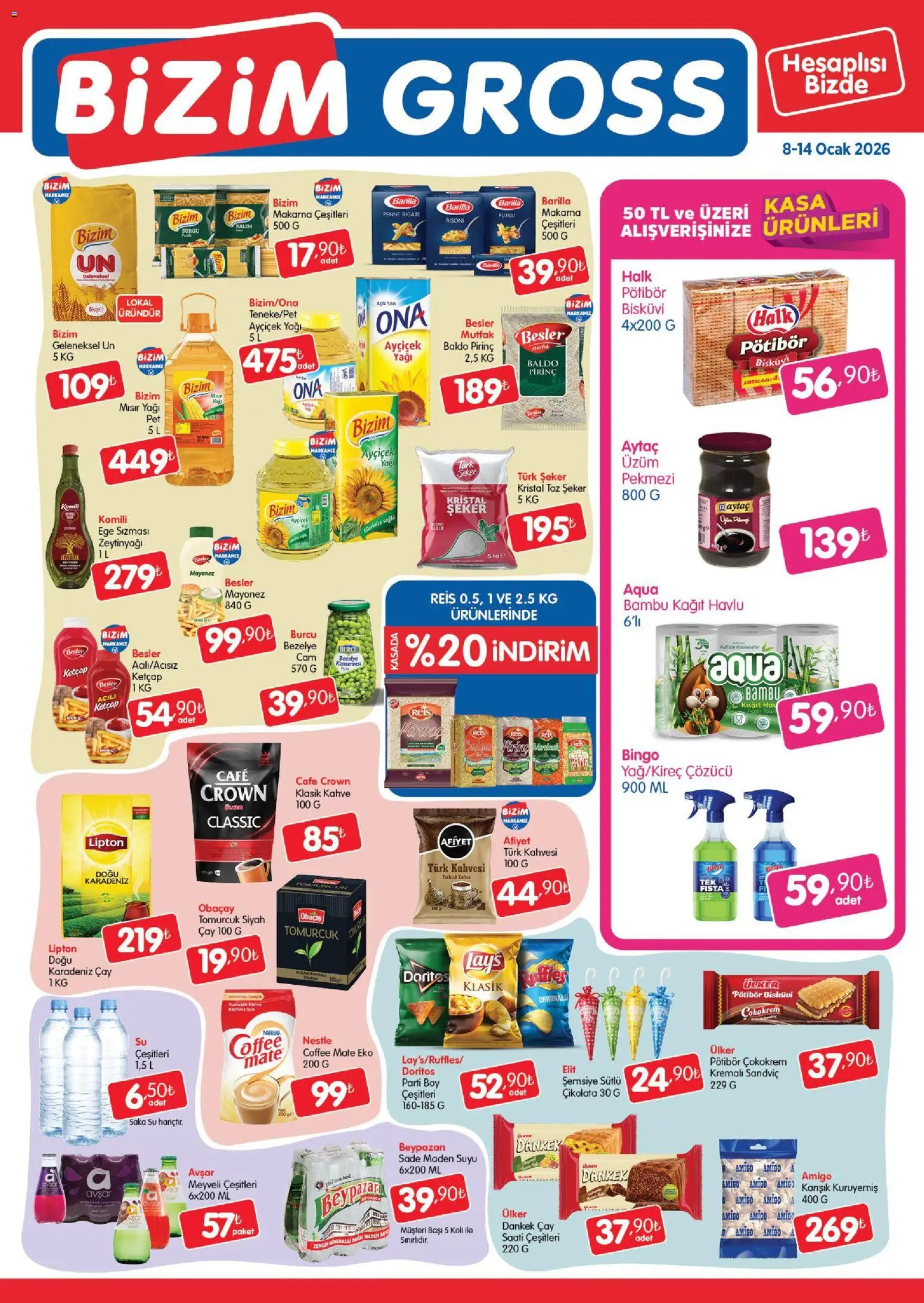 Bizim Toptan - Bizim Gross Fırsat Bülteni - 08.01.2026 tarihinden itibaren geçerlidir | Sayfa: 3 | Ürünler: Makarna, Su, Toz şeker, Kasa