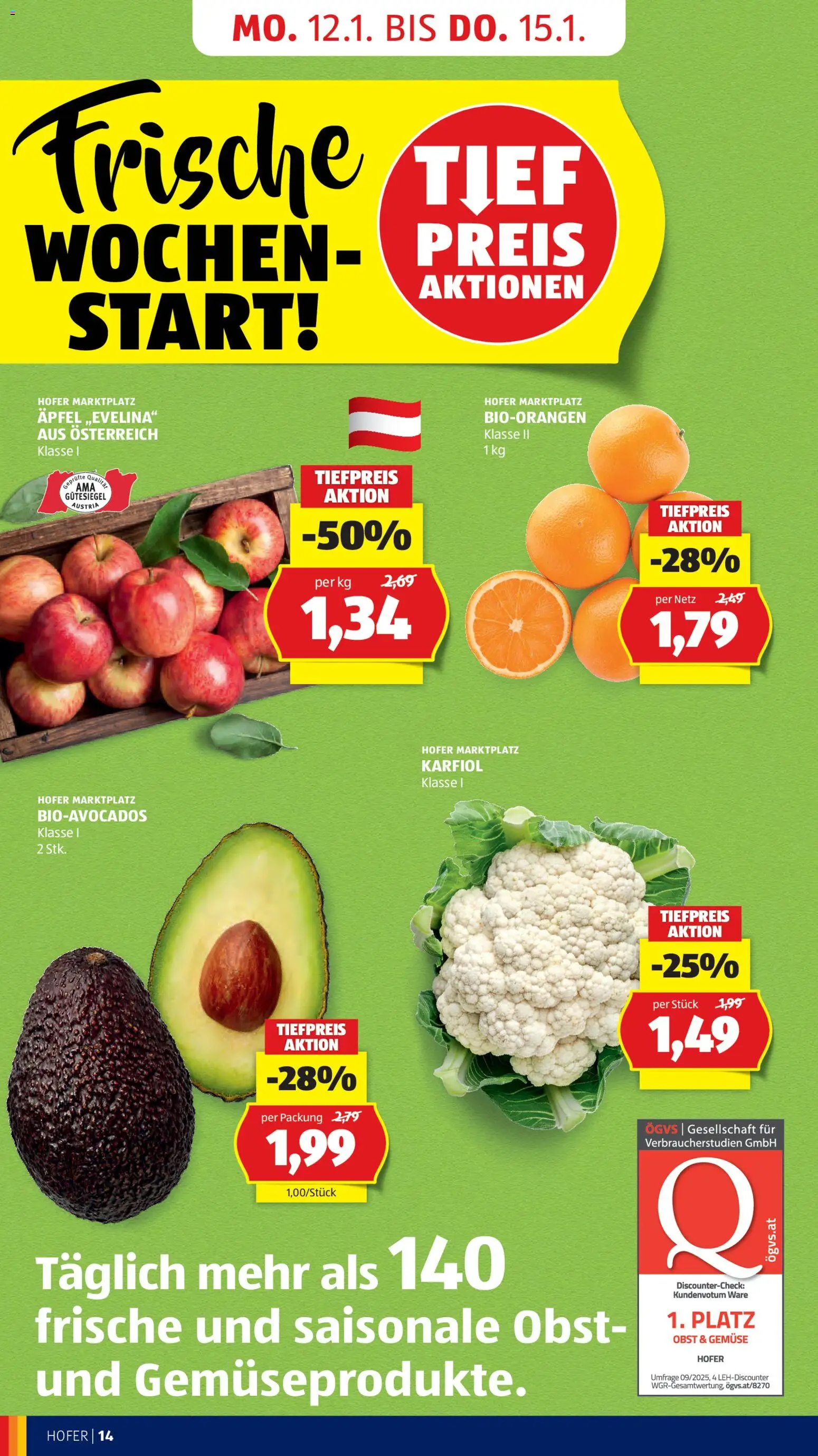 Hofer Flugblatt gültig ab 09.01.2026 | Seite: 16 | Produkte: Gemüse, Obst, Äpfel