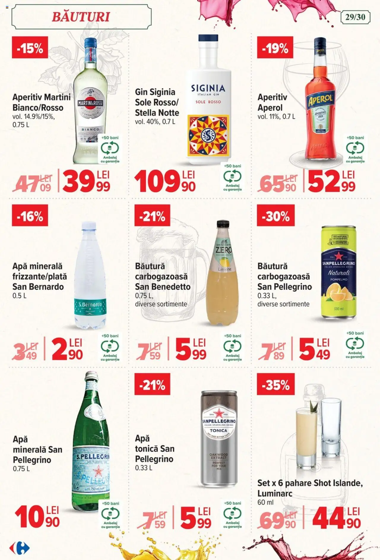 Carrefour catalog - Italian weeks – valabil de la 06.08.2025 | Pagină: 29 | Produse: Pahare, Yazı tahtası kalemi, Gin, Apă