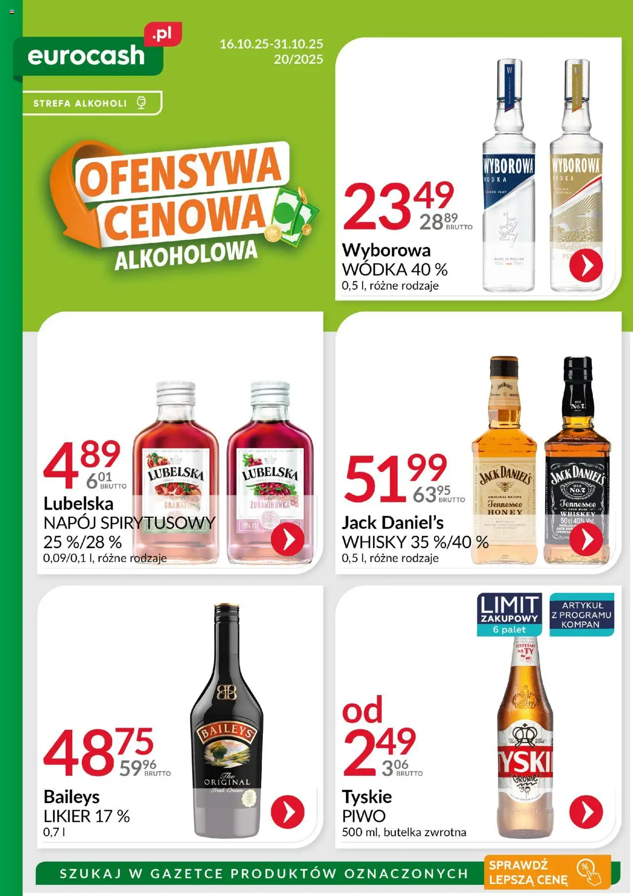 Eurocash Gazetka - Ofensywa Cenowa Alkoholowa od 16.10.2025 | Strona: 1 | Produkty: Baileys, Vodka, Wódka, Whisky