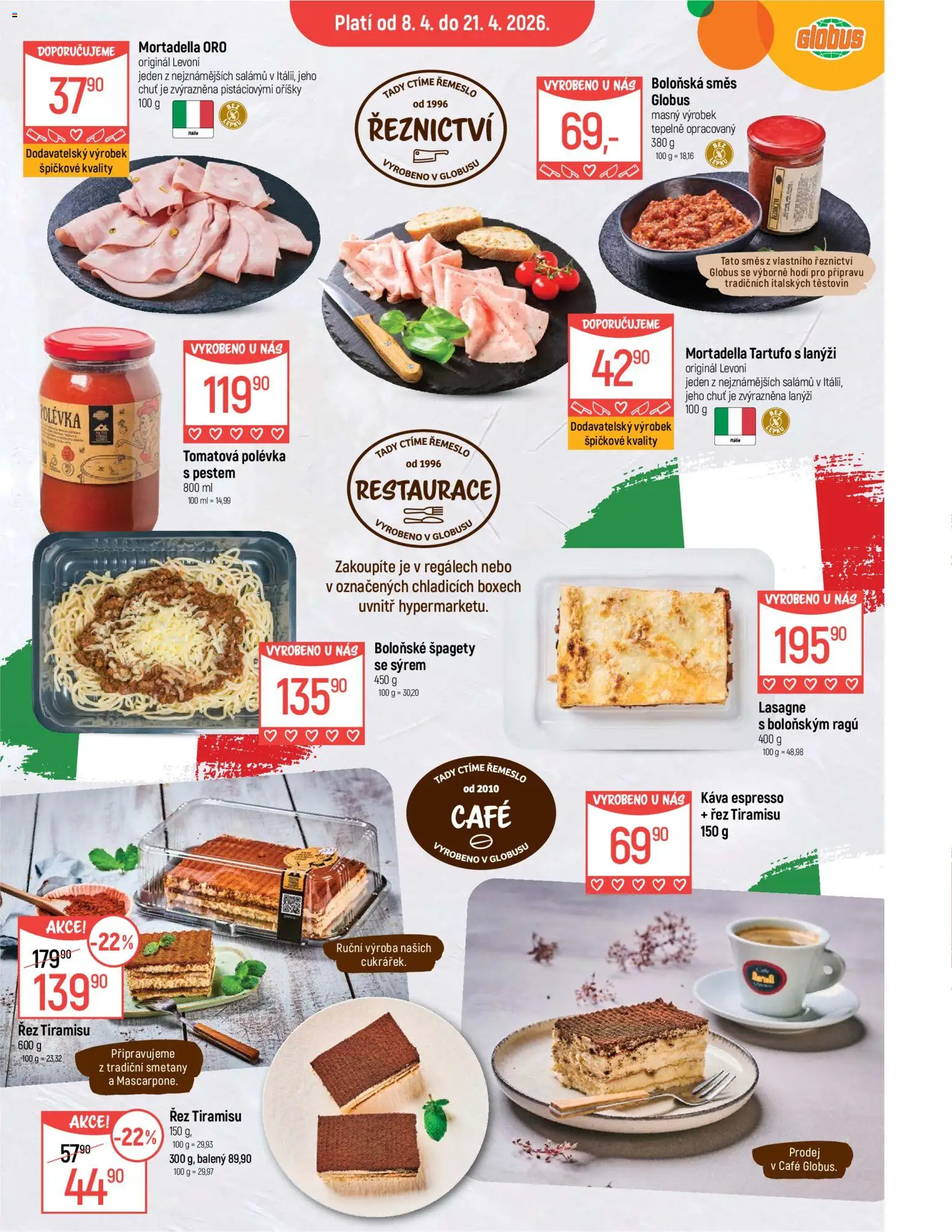 Globus leták - Praha Čakovice od 08.04.2026 | Strana: 16 | Produkty: Globus, Tiramisu, Špagety, Oříšky