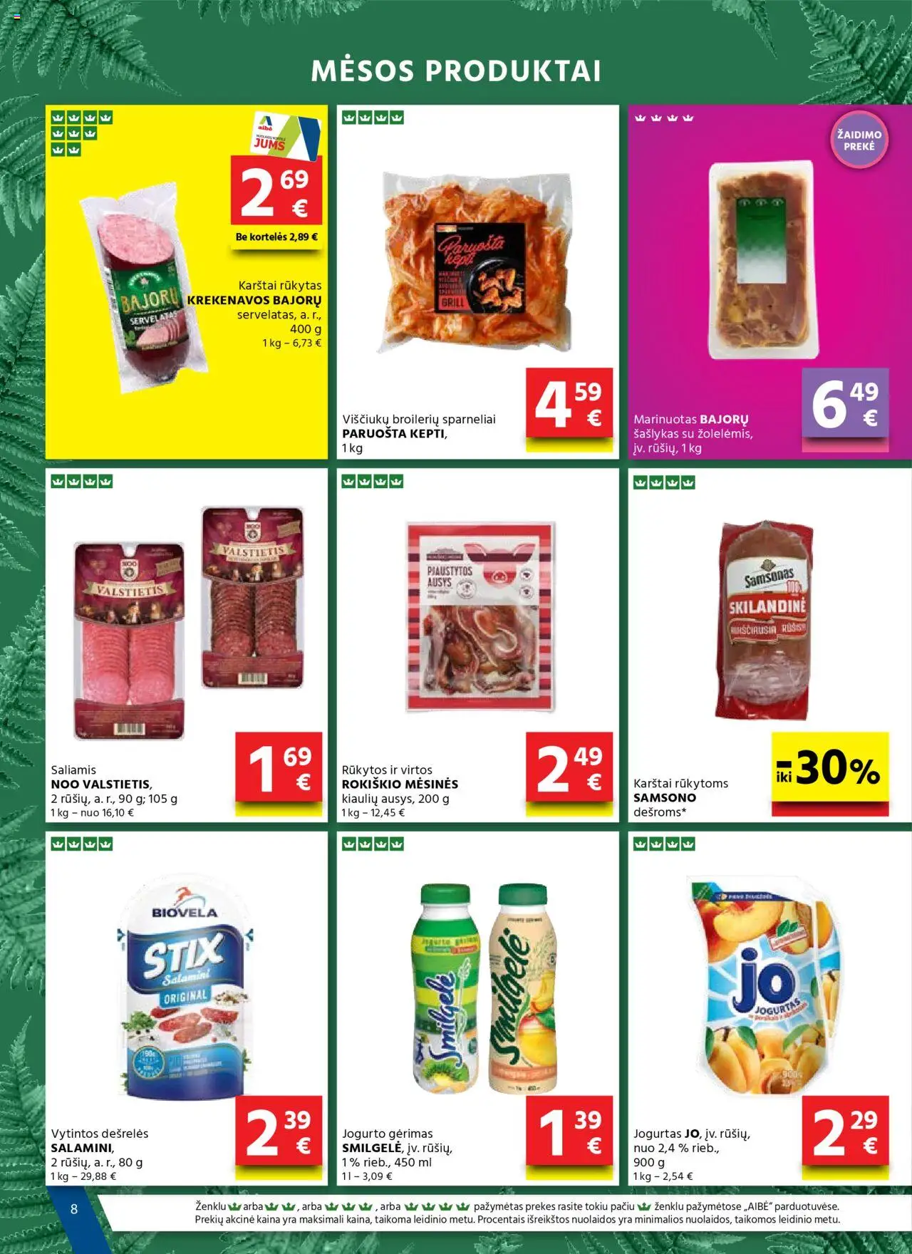 AIBE leidinys│galioja nuo 05.06.2025 | Puslapis: 8 | Prekių: Dešrelės, Jogurtas, Jogurto gėrimas, Saliamis