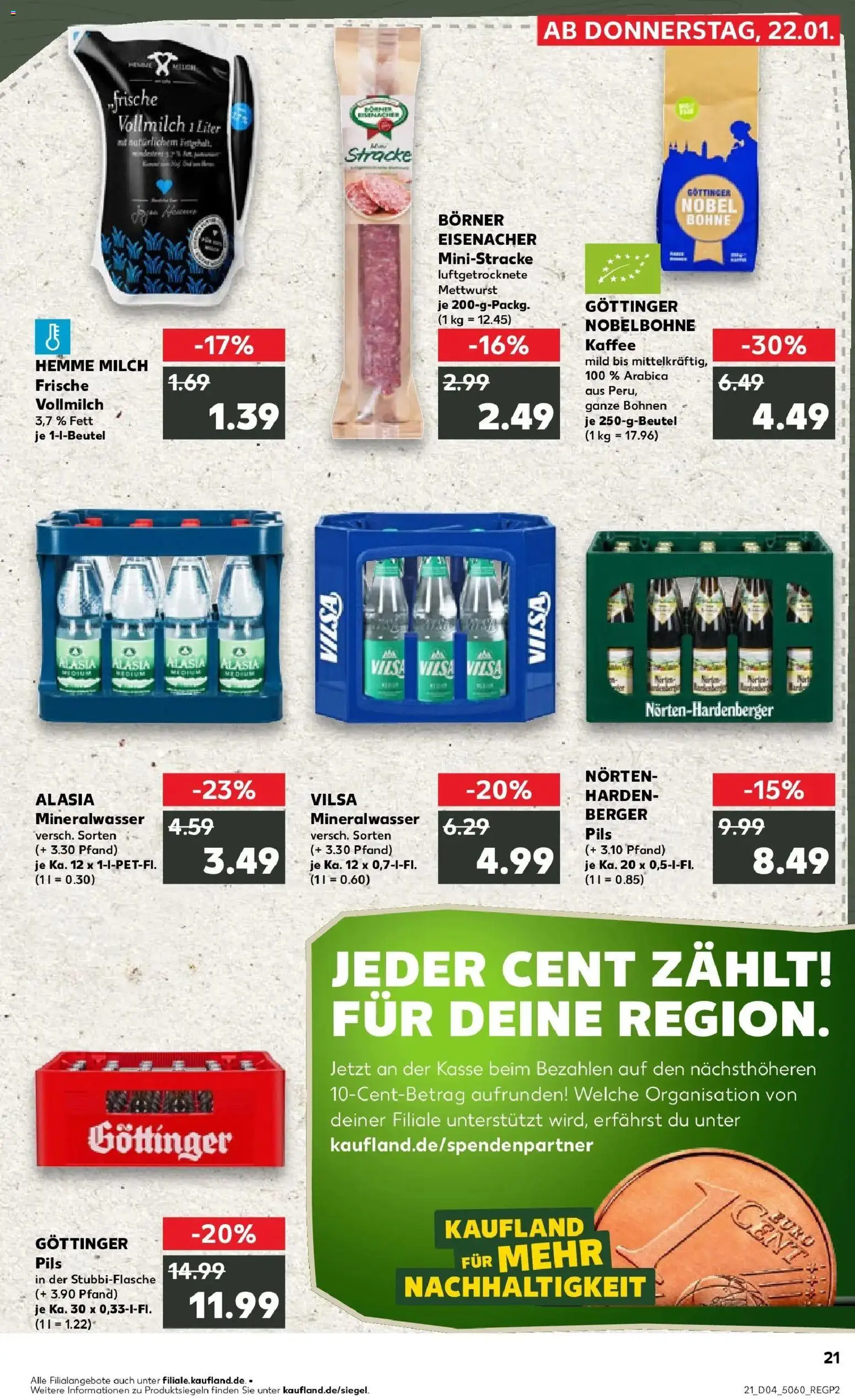 Kaufland prospekt Göttingen	 – gültig ab 25.01.2026 | Seite: 21 | Produkte: Milch, Kaffee, Pils, Salami