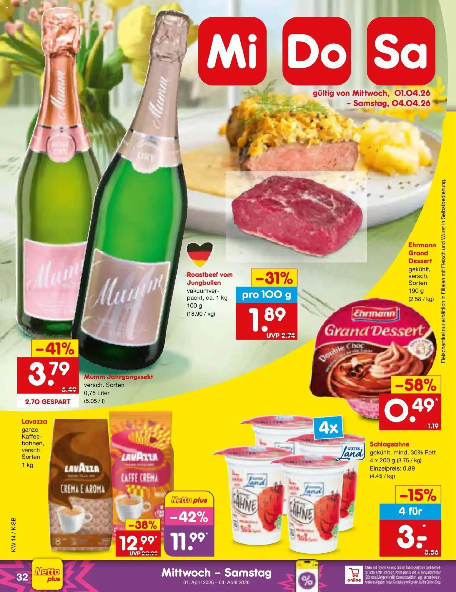 Netto Marken-Discount Prospekt Bad Friedrichshall	 – gültig ab 30.03.2026 | Seite: 46 | Produkte: Kaffee, Ehrmann grand dessert, Roastbeef, Wurst