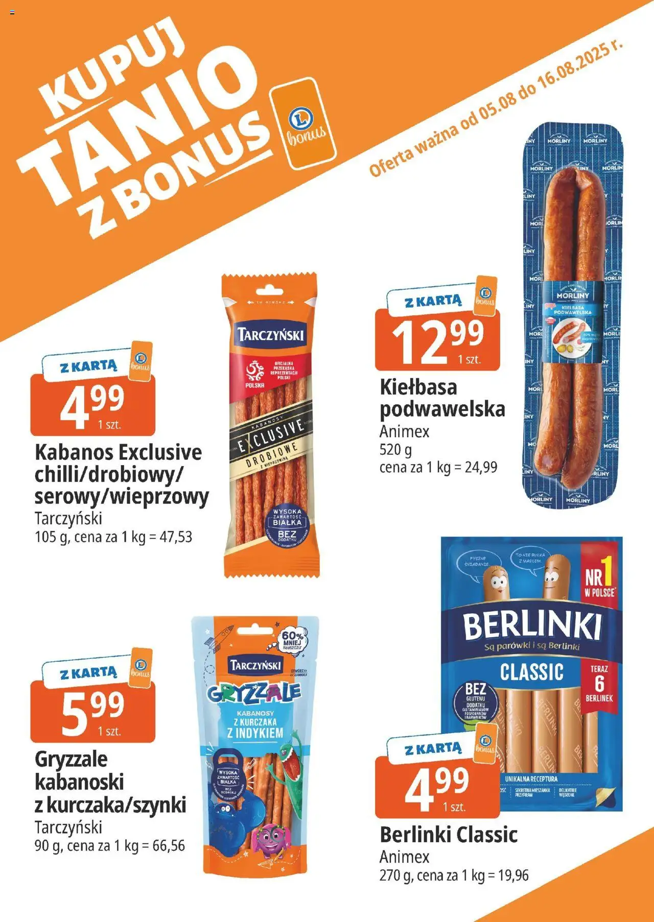 E.Leclerc Gazetka - Elbląg kupony dodatkowe od 05.08.2025 | Strona: 9 | Produkty: Kiełbasa, Parówki, Bułka, Kiełbasa podwawelska
