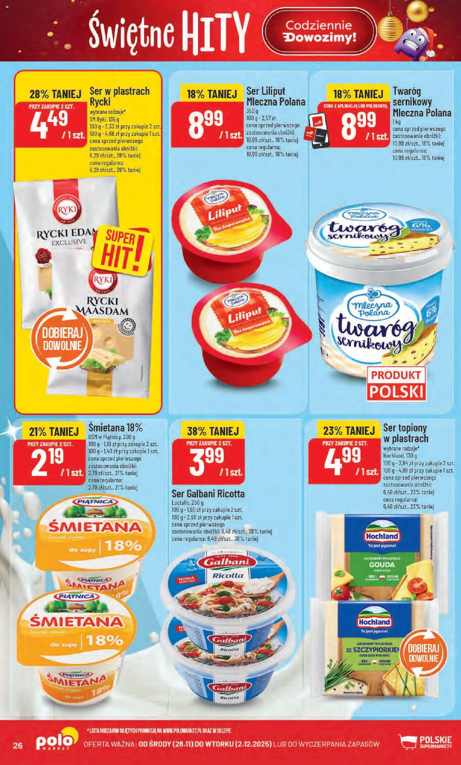 POLOmarket Black Friday od 26.11.2025 | Strona: 26 | Produkty: Ser topiony, Ser, Śmietana, Ricotta
