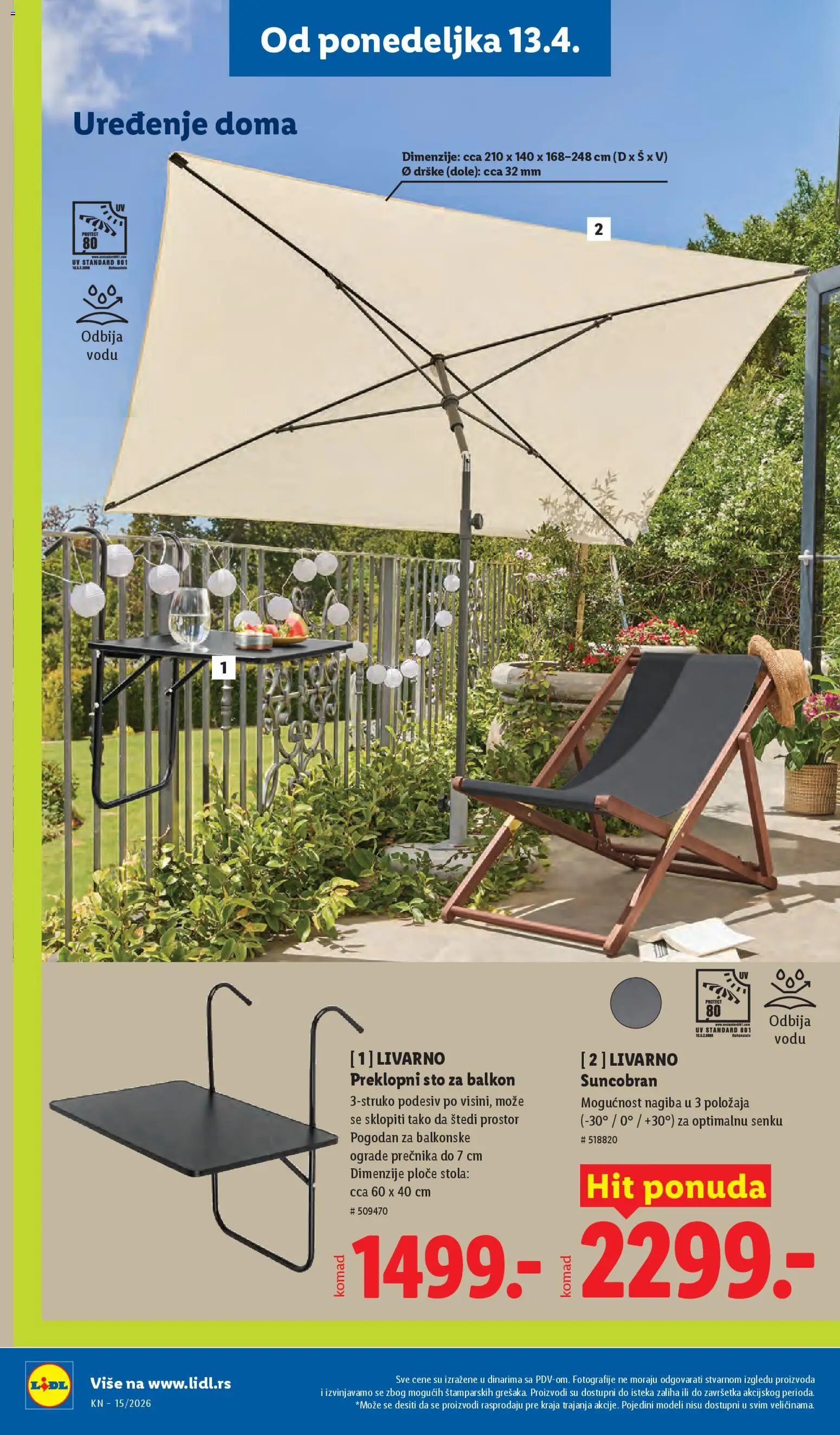 Lidl katalog - važi od 09.04.2026 | Strana: 100 | Proizvode: Sto, Suncobran