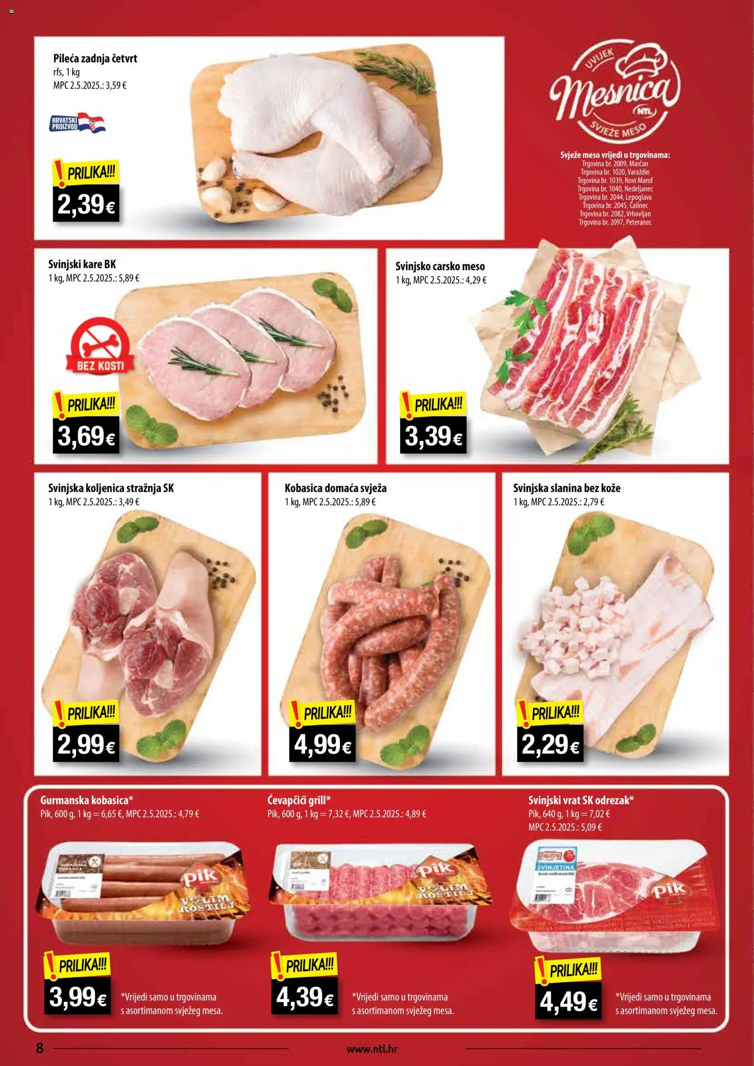 NTL katalog | vrijedi od 26.11.2025 | Stranica: 8 | Proizvodi: Carsko meso, Svinjski kare, Kobasica, Ćevapčići