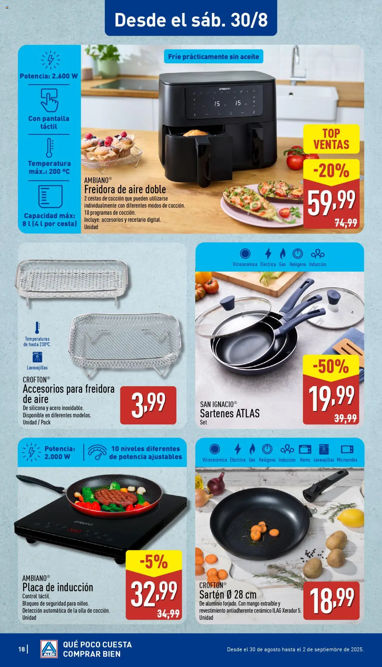 Aldi folleto Canarias │ válido desde el 25.08.2025 | Página: 18 | Productos: Pan, Lavavajillas, Ρούτερ, Freidora