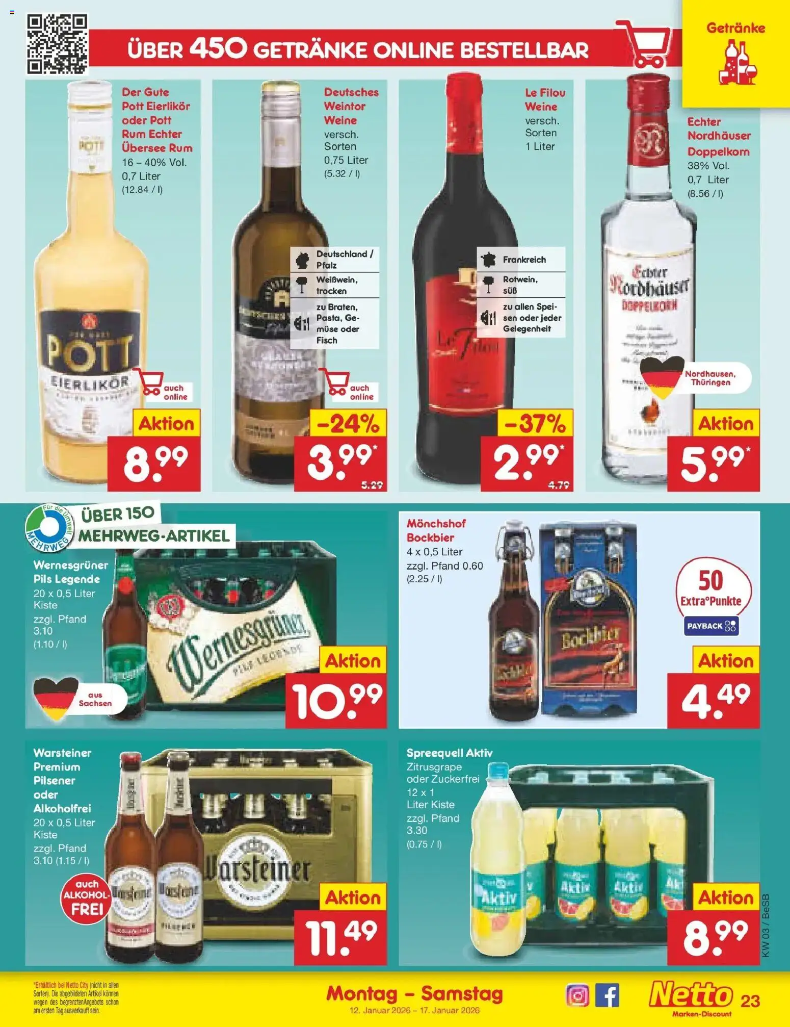 Netto Marken-Discount prospekt Kremmen	 – gültig ab 12.01.2026 | Seite: 23 | Produkte: Monchshof, Pils, Fisch, Warsteiner