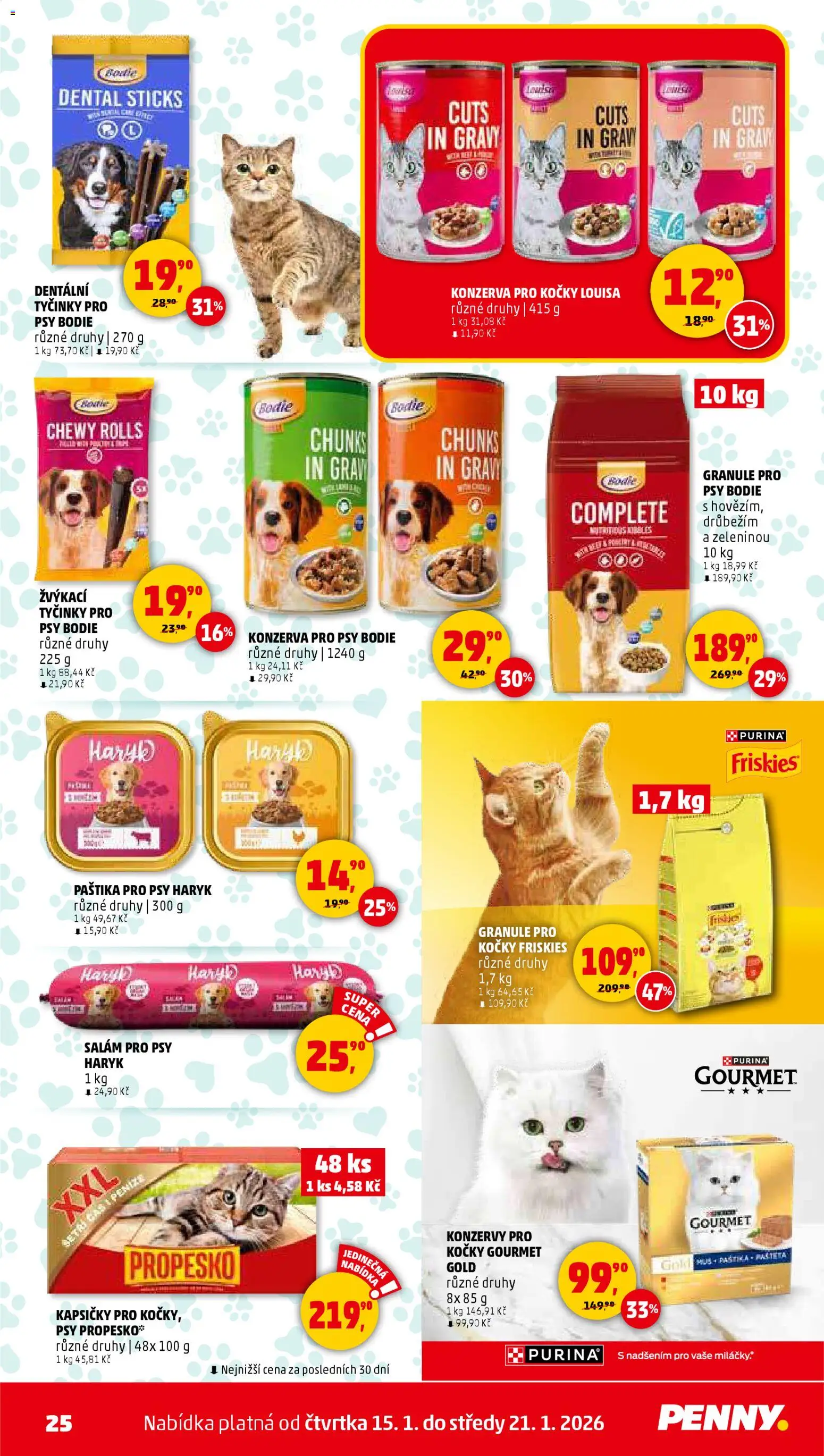 Penny Market leták - Čtvrtečník od 15.01.2026 | Strana: 25 | Produkty: Purina, Granule, Granule pro kočky, Konzerva pro kočky
