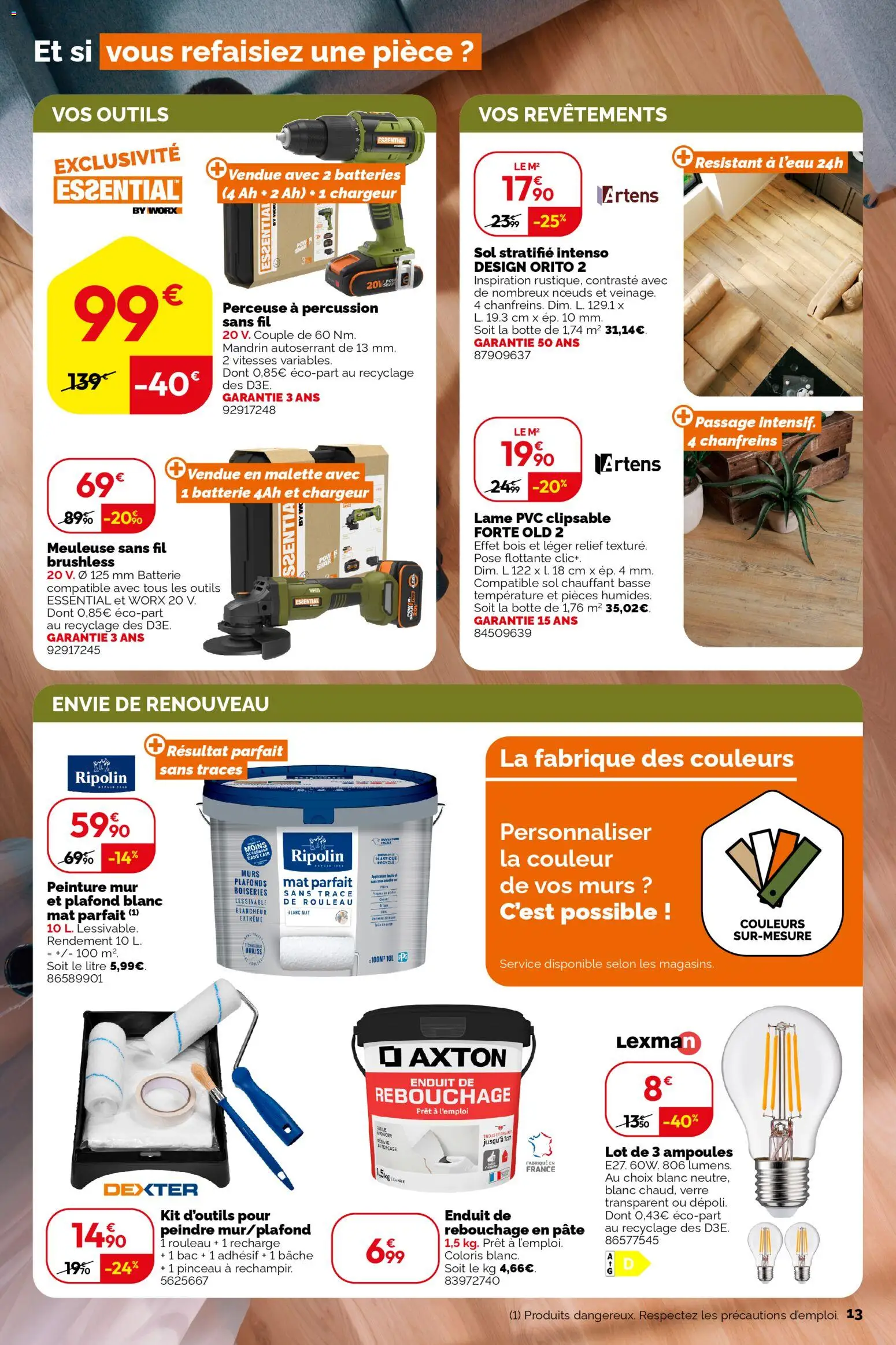 {H1} | Page: 13 | Produits: Perceuse, Pinceau, Rouleau, Batterie