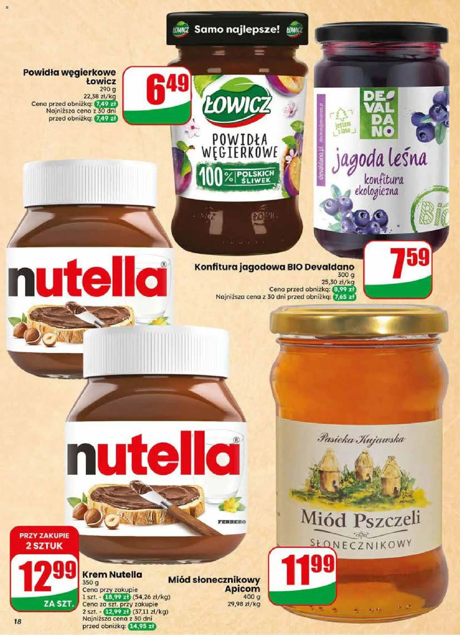 Dino gazetka od 29.04.2026 | Strona: 18 | Produkty: Miód, Nutella, Powidła, Krem