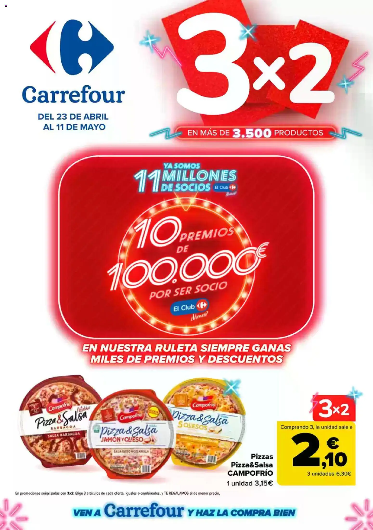 Carrefour folleto │ válido desde el 23.04.2026 | Página: 1 | Productos: Jamón, Pizza, Té, Barbacoa