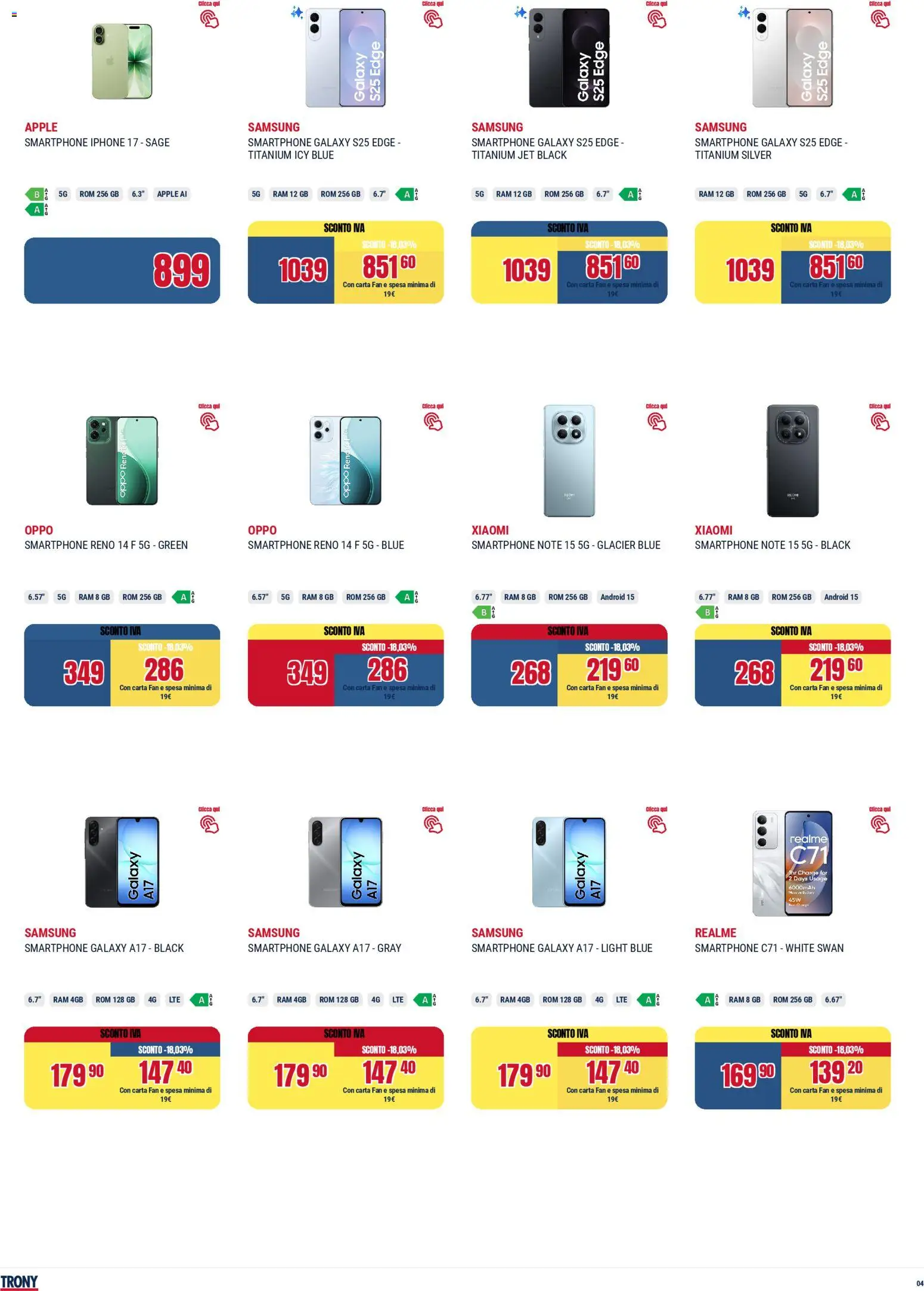 Volantino Trony del 02.04.2026 | Pagina: 4 | Prodotti: Xiaomi, Iphone, Smartphone, Samsung