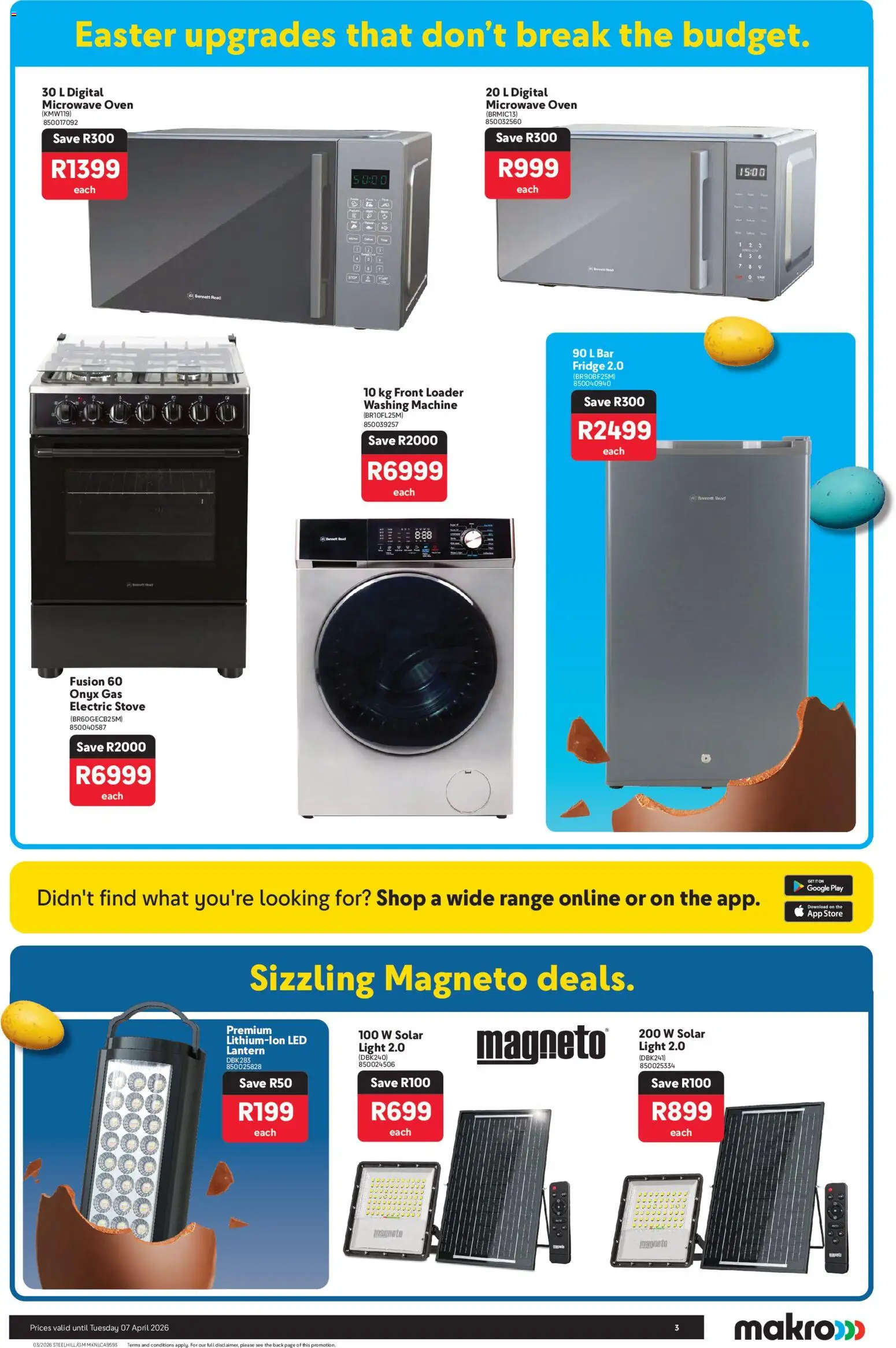 New Makro catalogue – valid from 30.03.2026 | Page: 3 | Products: Washing machine, Stove, Fridge, Light