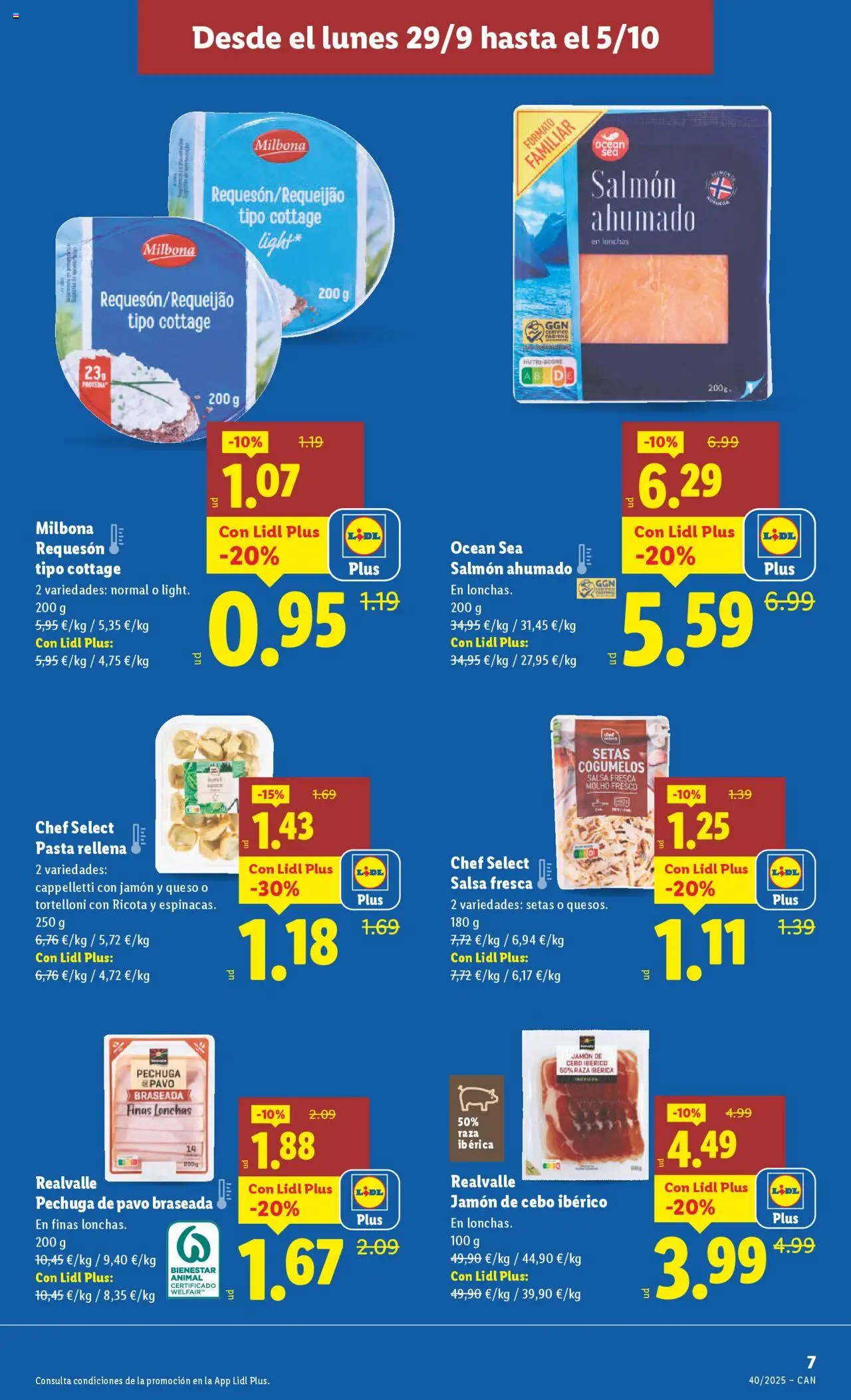 Lidl - Canarias │ válido desde el 29.09.2025 | Página: 7 | Productos: Queso, Jamón, Pasta, Salmón ahumado