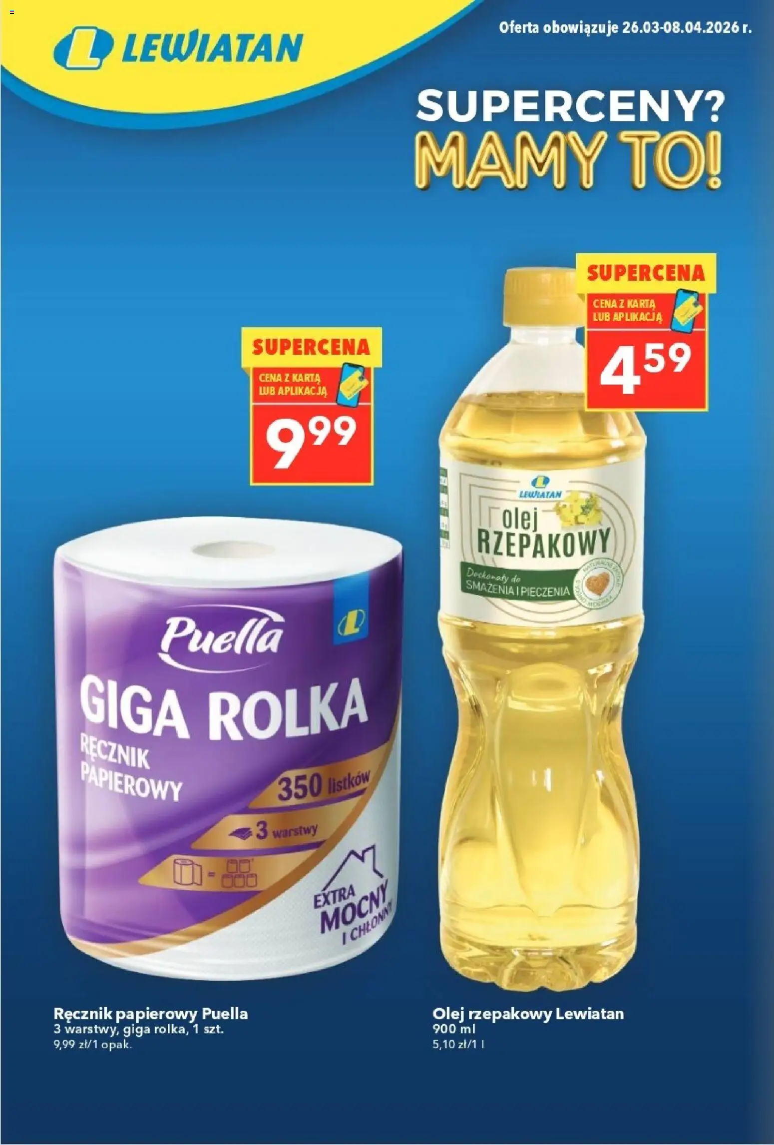 Lewiatan gazetka - Superceny od 26.03.2026 | Strona: 2 | Produkty: Karta, Olej rzepakowy, Olej, Ręcznik papierowy